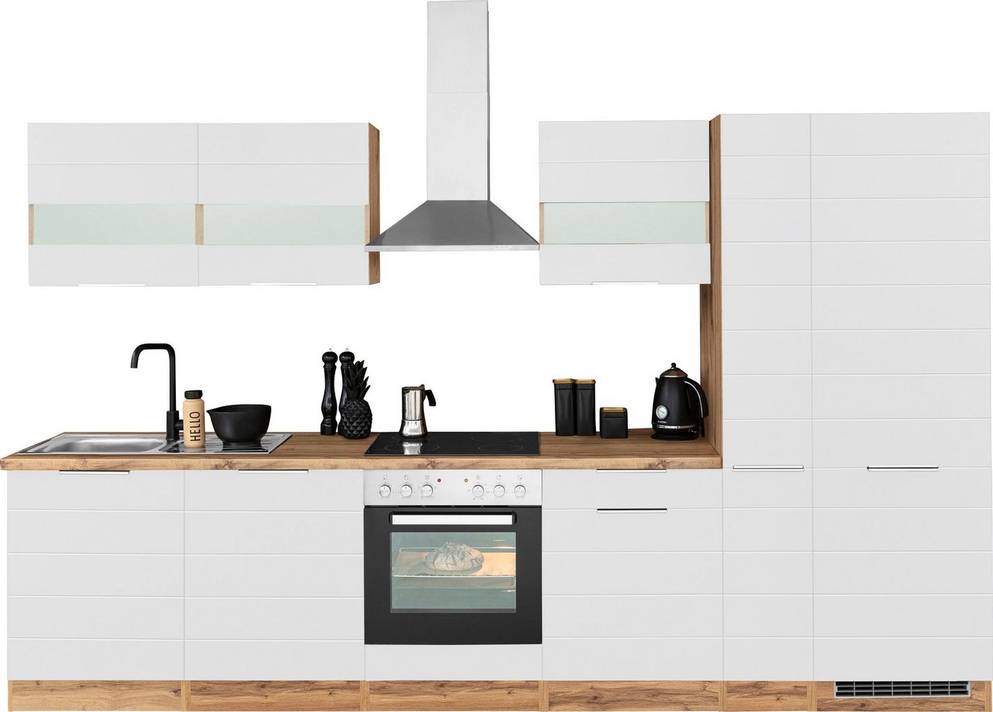 HELD MÖBEL Küche Luhe, 330 cm breit, wahlweise mit oder ohne E-Geräten, gefräste MDF-Fronten weiß