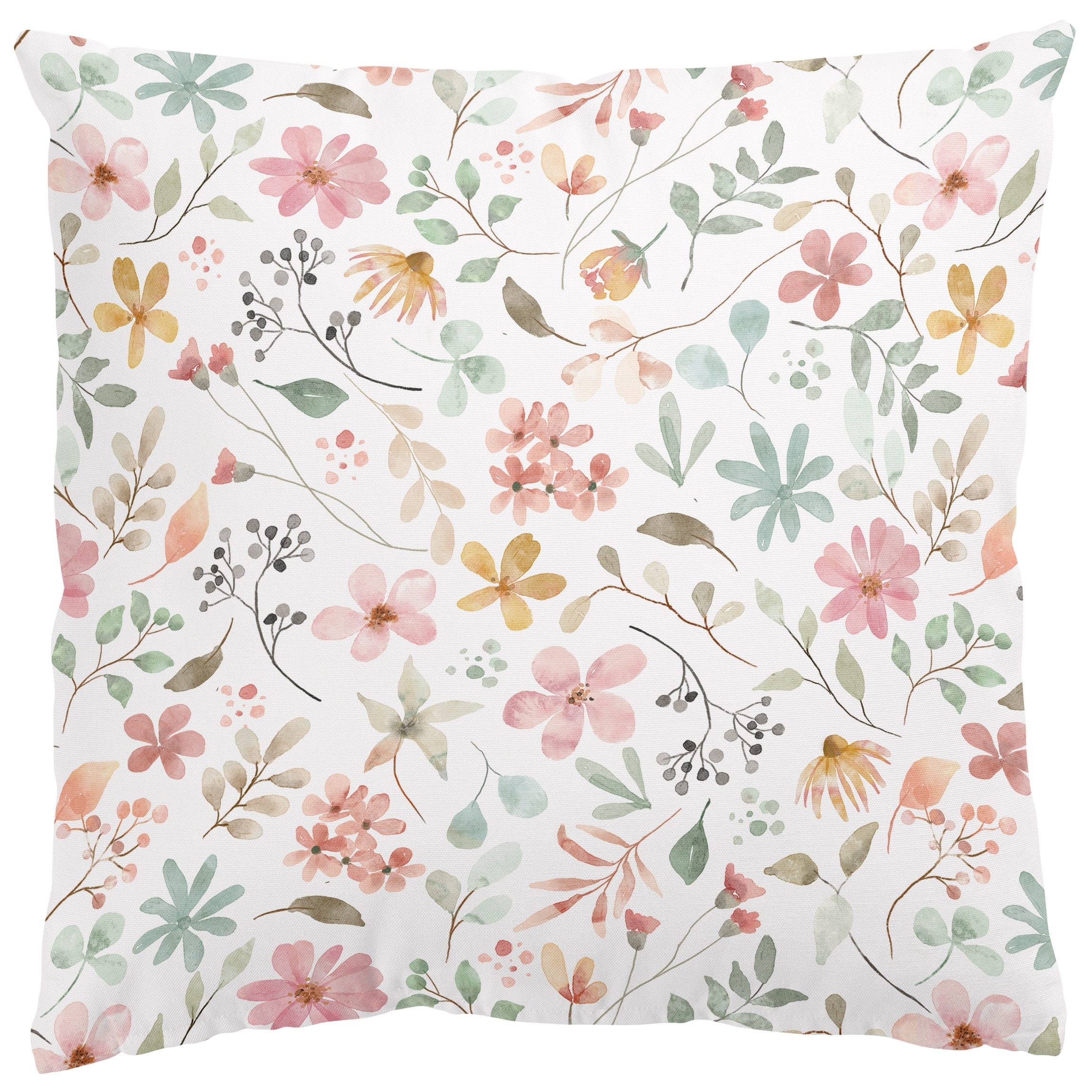Bilderdepot24 Dekokissen drinnen Kissenhülle/ Sofakissen/ Zierkissen Kissenhülle pastell Blumen, Bezug Aquarell mit / ohne Füllung Zierkissen Outdoor Sofa Bett