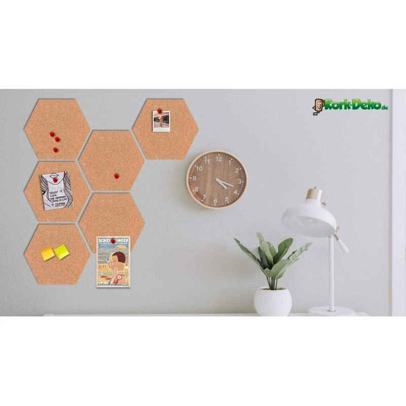 Kork-Deko.de Wanddekoobjekt 6 Hexagone aus Presskork zum Ankleben an die Wand