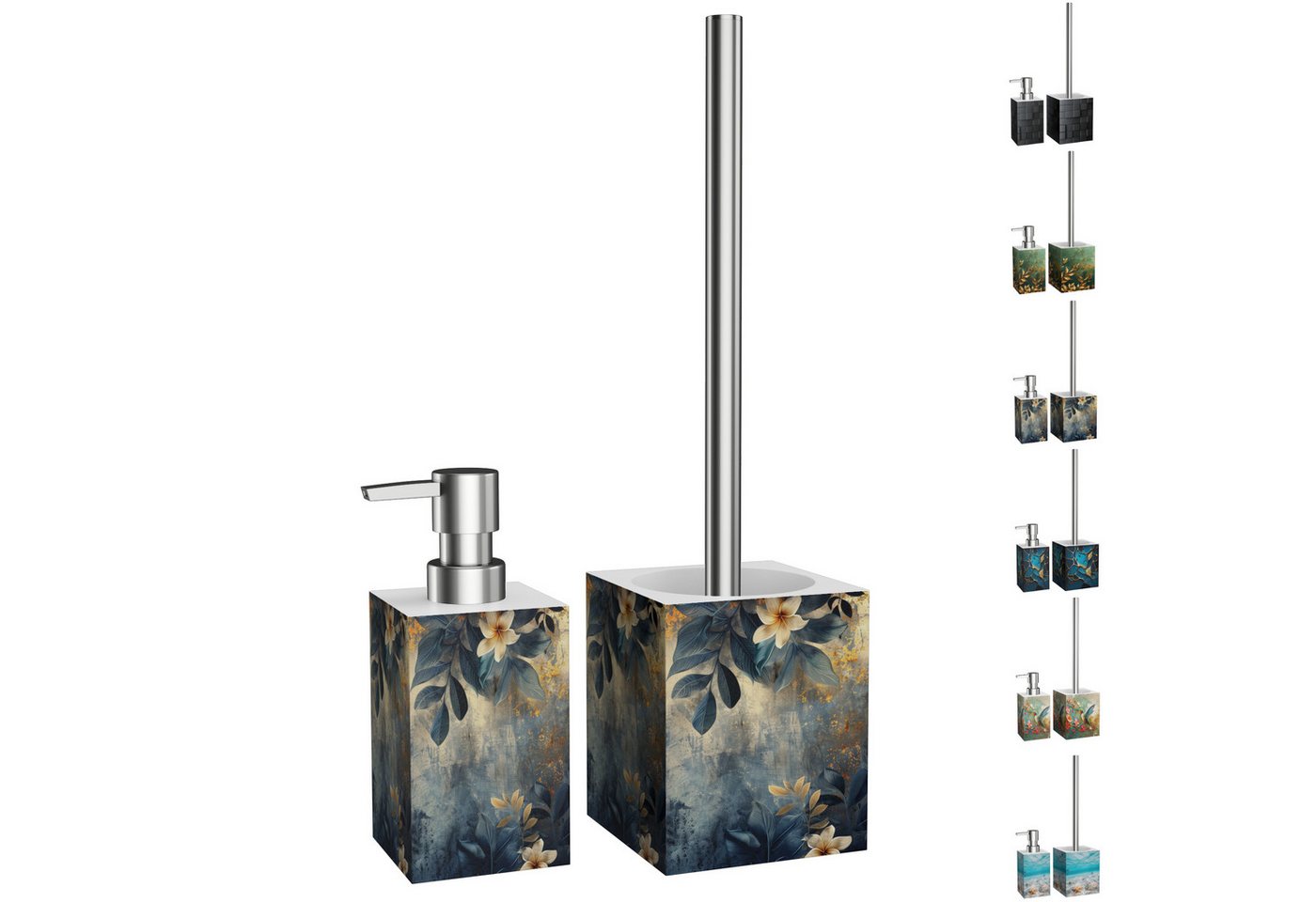 Sanilo Badaccessoire-Set mit Motiv, viele schöne Seifenspender und WC Bürsten zur Auswahl, Klobürste mit auswechselbaren Bürstenkopf, 2 tlg., 2-tlg., Desinfektionsspender mit stabiler Pumpe, hochwertig & modern