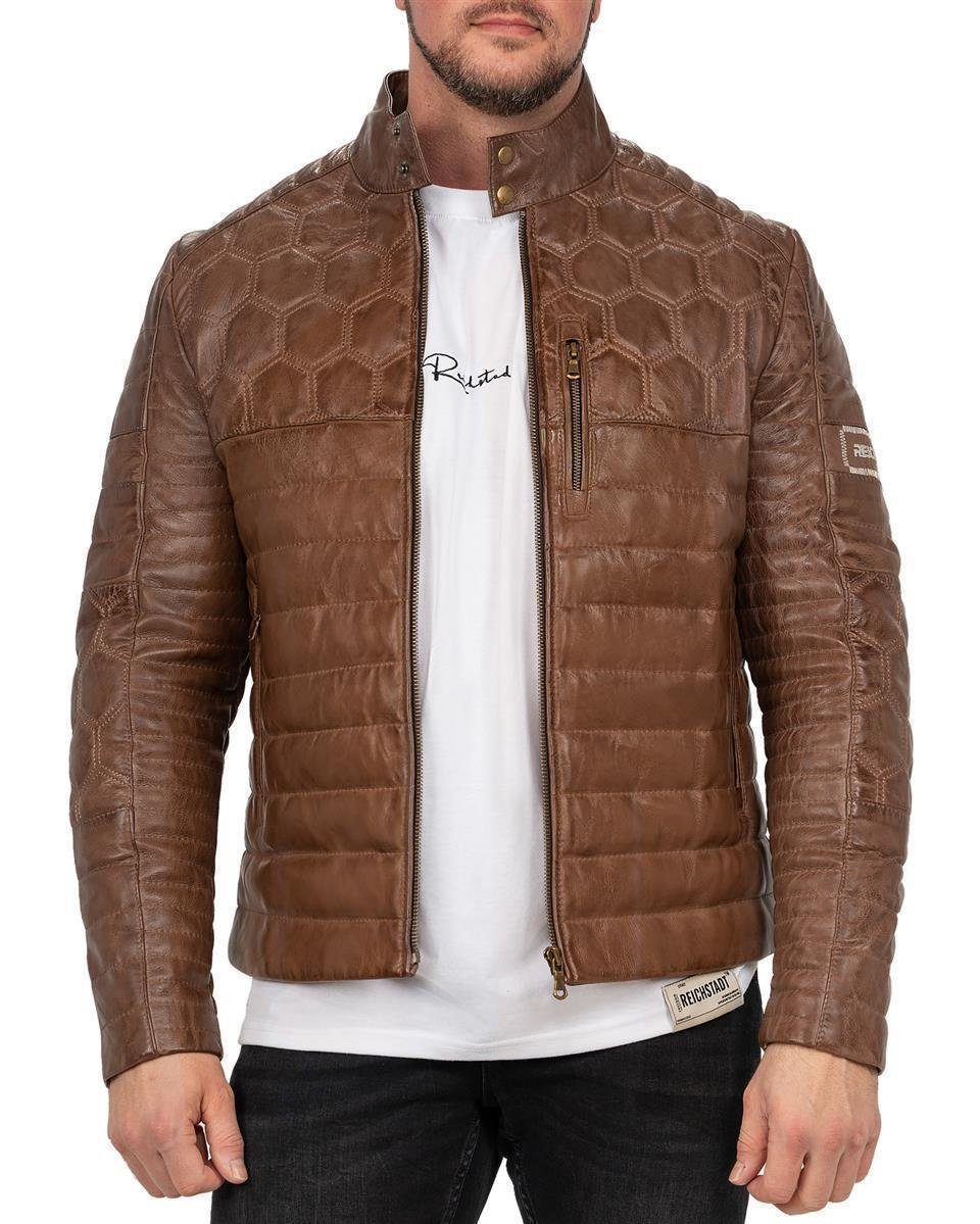 Reichstadt Lederjacke Herren ECHTLEDER Jacke 22RS31LUX (1-St) Edles Design Wabenmuster braun