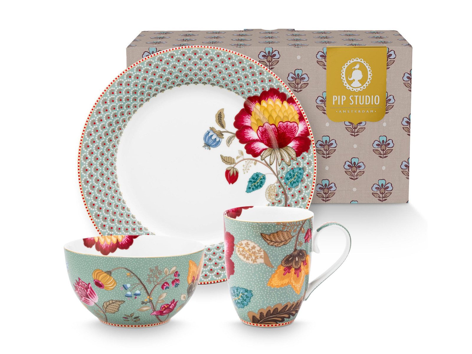 PiP Studio Frühstücks-Set Blooming Tales Fantasy Blue Frühstücksset Set3