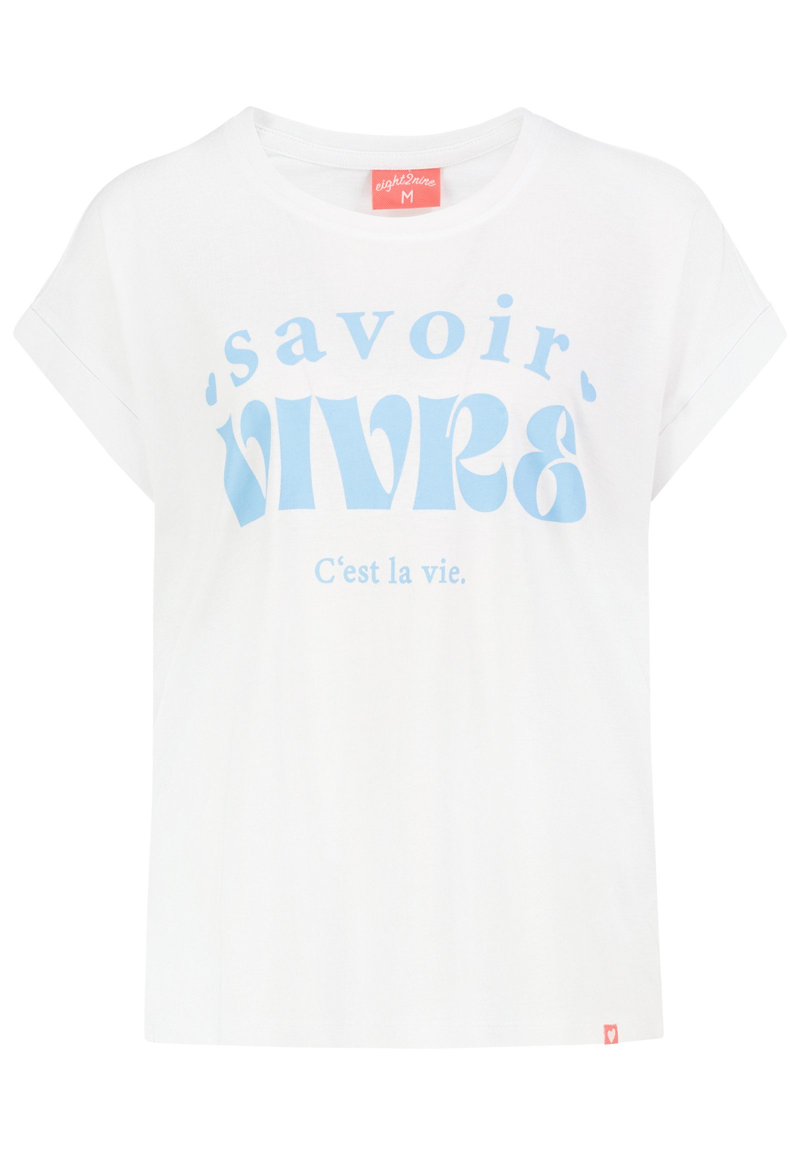 Eight2Nine T-Shirt Rundhalsausschnitt Kurzarm Gerader Schnitt Frontprint für Damen (1-tlg) Modal nachhaltig Normal Fit Rundhals Kurzarm Einfarbig