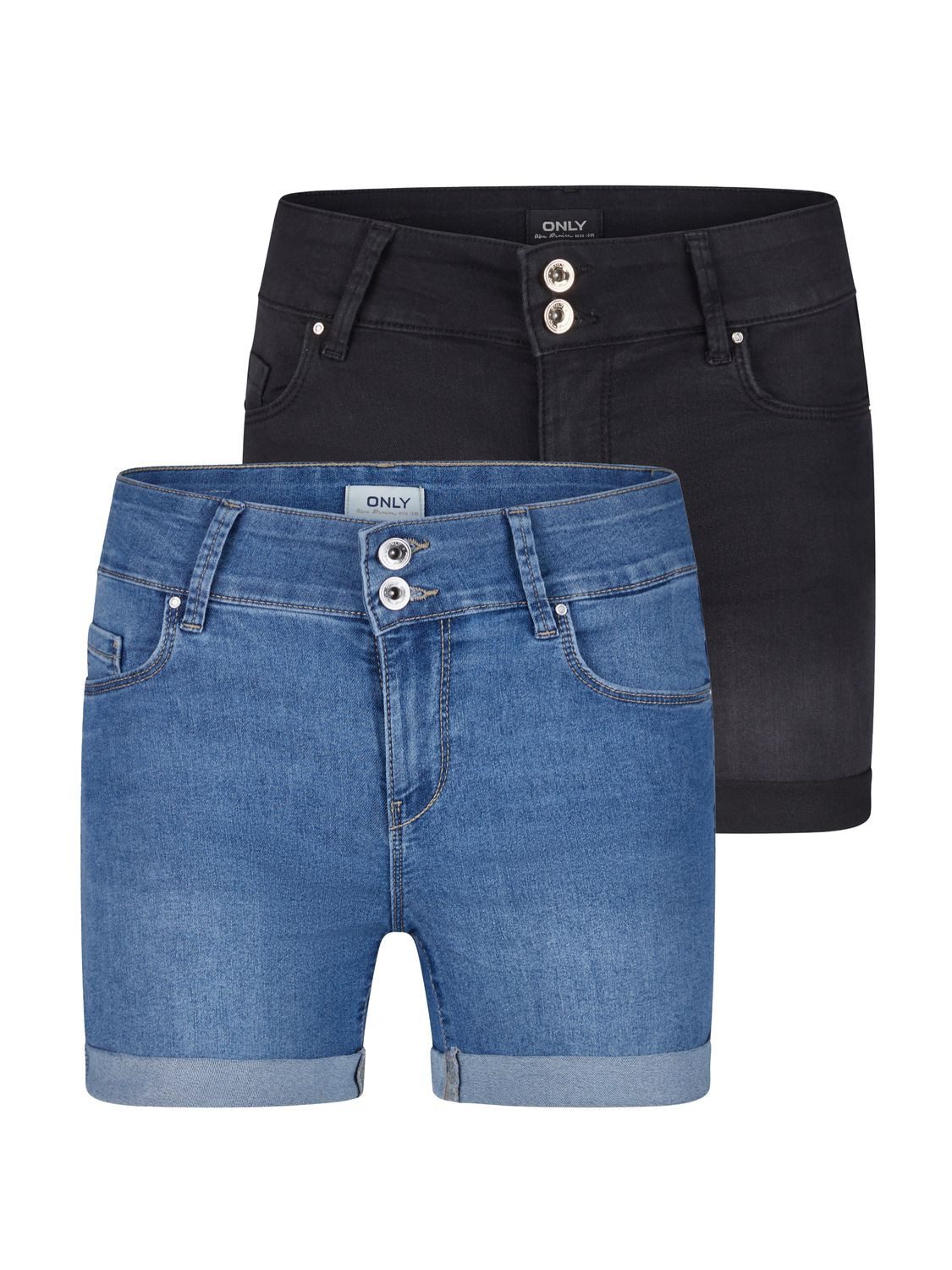 ONLY Jeansshorts Damen Shorts ONLCarmen 2er Pack Skinny Fit Basic Hotpants mit Stretch