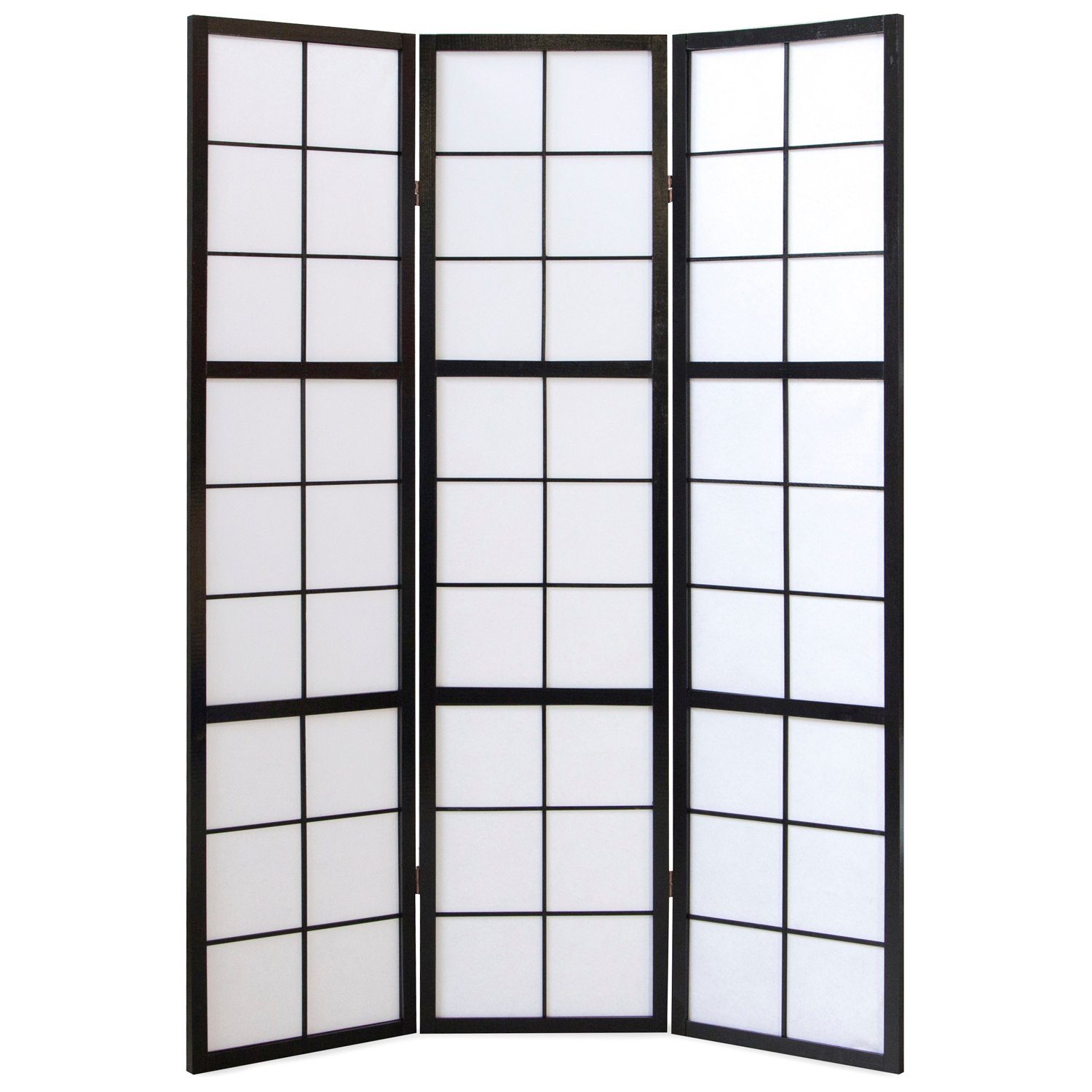 Homestyle4u Paravent Raumteiler Indoor Holz Trennwand Shoji in Schwarz Sichtschutz faltbar (3-teilig), faltbar