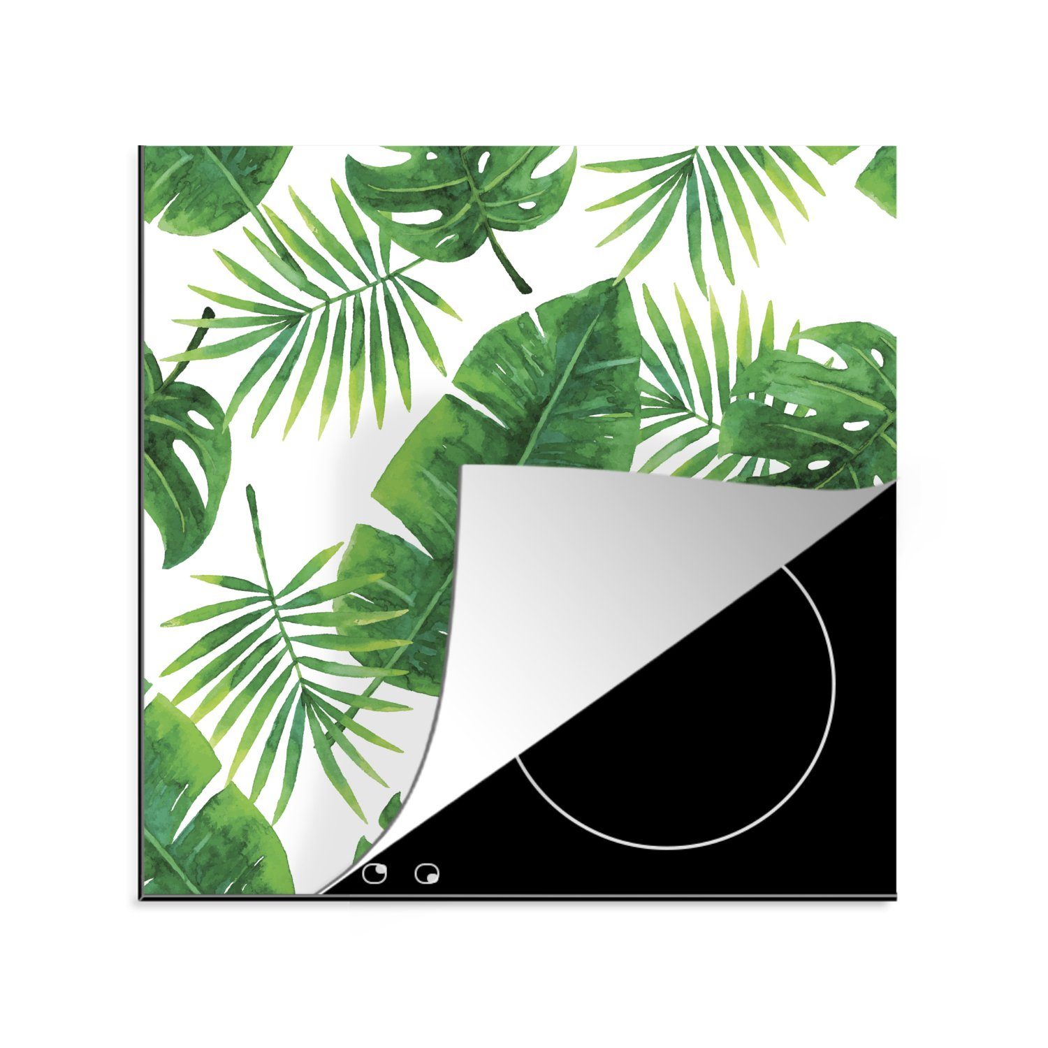 Arbeitsplatte tlg), Tropisch MuchoWow Muster, 78x78 für Blätter - Vinyl, Ceranfeldabdeckung, (1 - cm, Herdblende-/Abdeckplatte küche