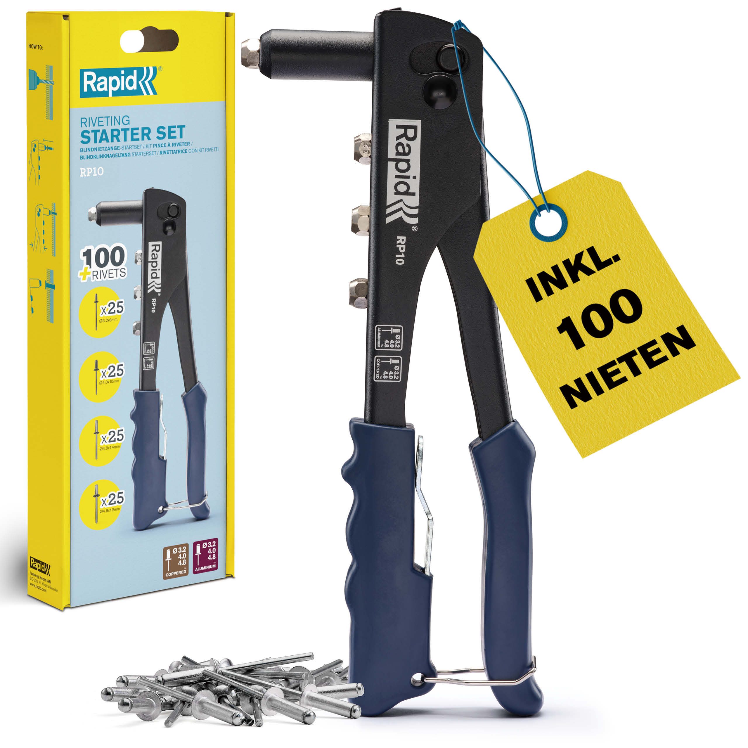 Rapid Montagezange RP10 Set Handnietzange + 100 Nieten 3,2-4,8mm Nietzange 5001718