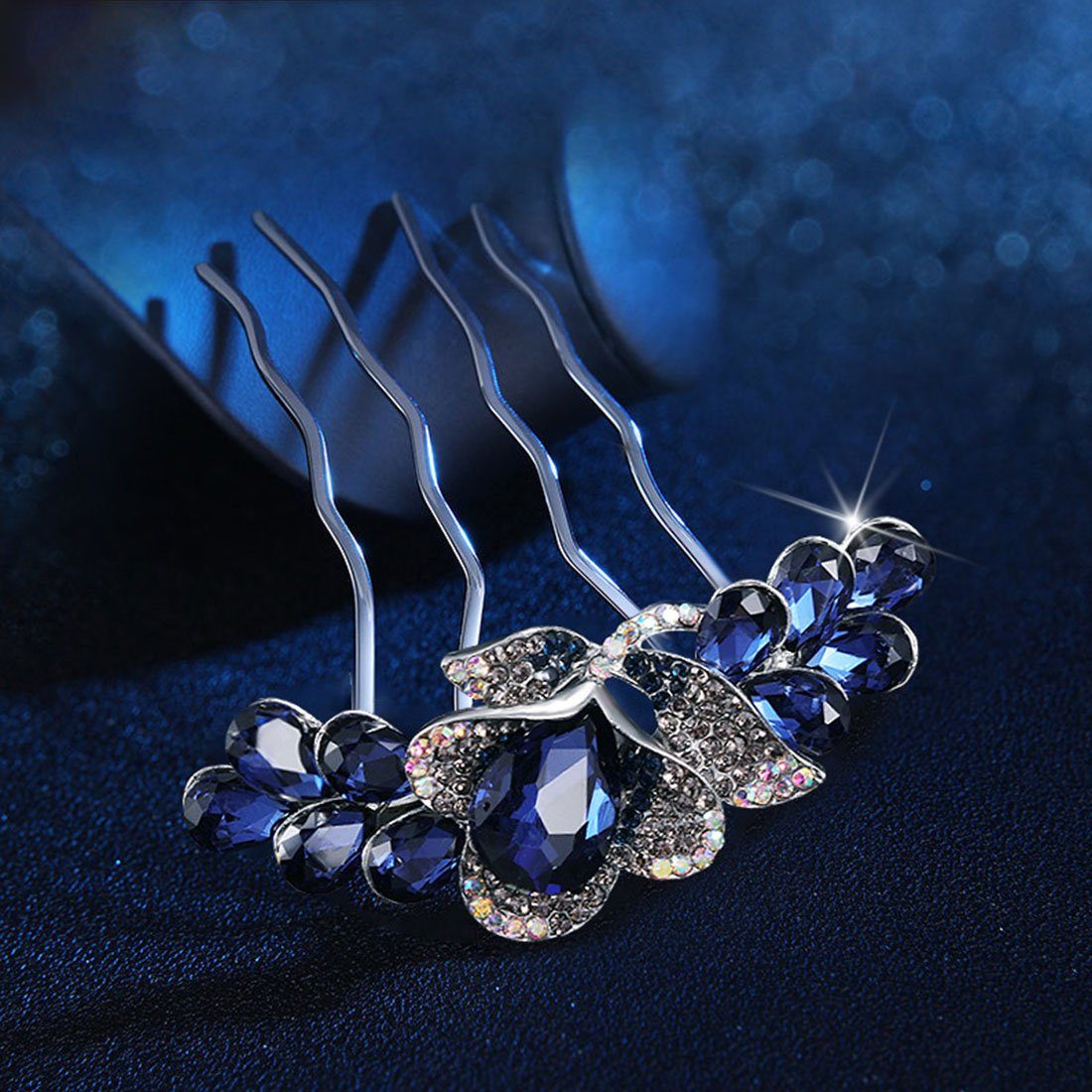 Kristall-Diamant-Haarkämme GLAMO Blau Hochzeitshaarkämme, Diadem Braut-Haar-Accessoires,