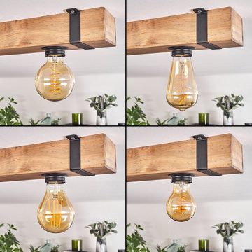 hofstein Deckenleuchte moderne Deckenlampe aus Metall/Holz in Schwarz/Natur, ohne Leuchtmittel, im Industrial-Style, Holzbalken, 4x E27. ohne Leuchtmittel