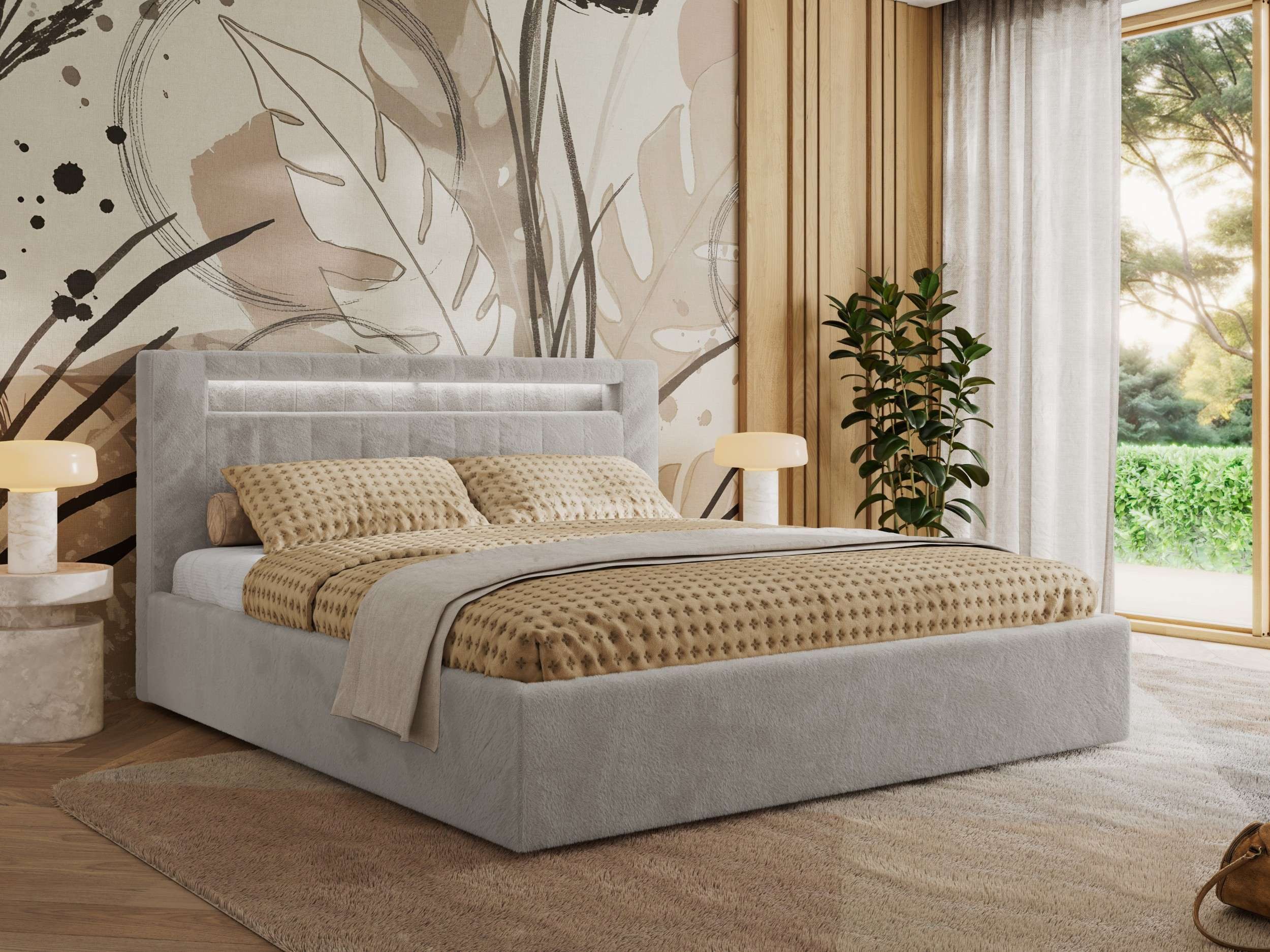 MKS MÖBEL Polsterbett GOLD 5 Classic (Bett, Bett mit Bettkasten & LED-Kopfteil), Lattenrost integriert, 140–200x200 cm