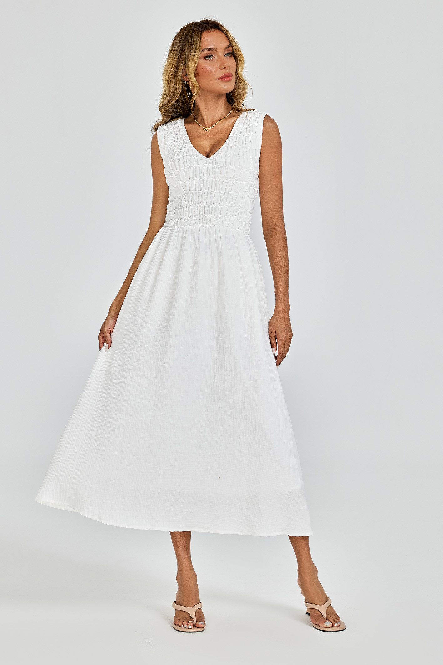 FS Collection Midikleid Damen Midikleid Sommerkleid Freizeitkleid Ärmelloses Baumwollkleid (XS (EU:36 / UK:8) · S (EU:38 / UK:10) · M (EU:40 / UK:12) · L (EU:42 / UK:14) · XL (EU:44 / UK:16) 100% Baumwolle, leicht und atmungsaktiv