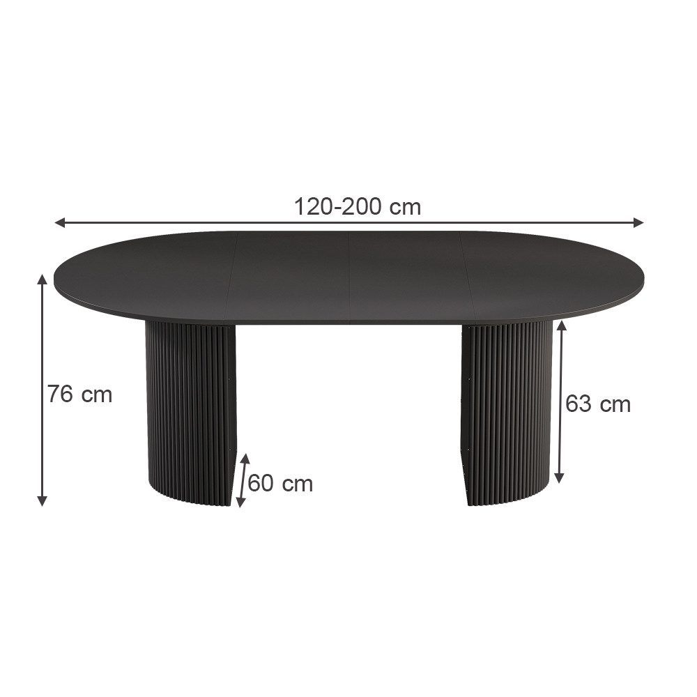 Vicco Esstisch Calero, Schwarz/Schwarz, 120 x 60 cm ausziehbar (1-St)