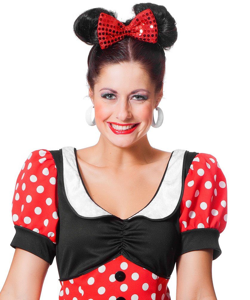 Karneval-Klamotten Kostüm Damen Minnie Maus-Kostüm, Maus Kleid für Damen in rot mit weißen Punkten