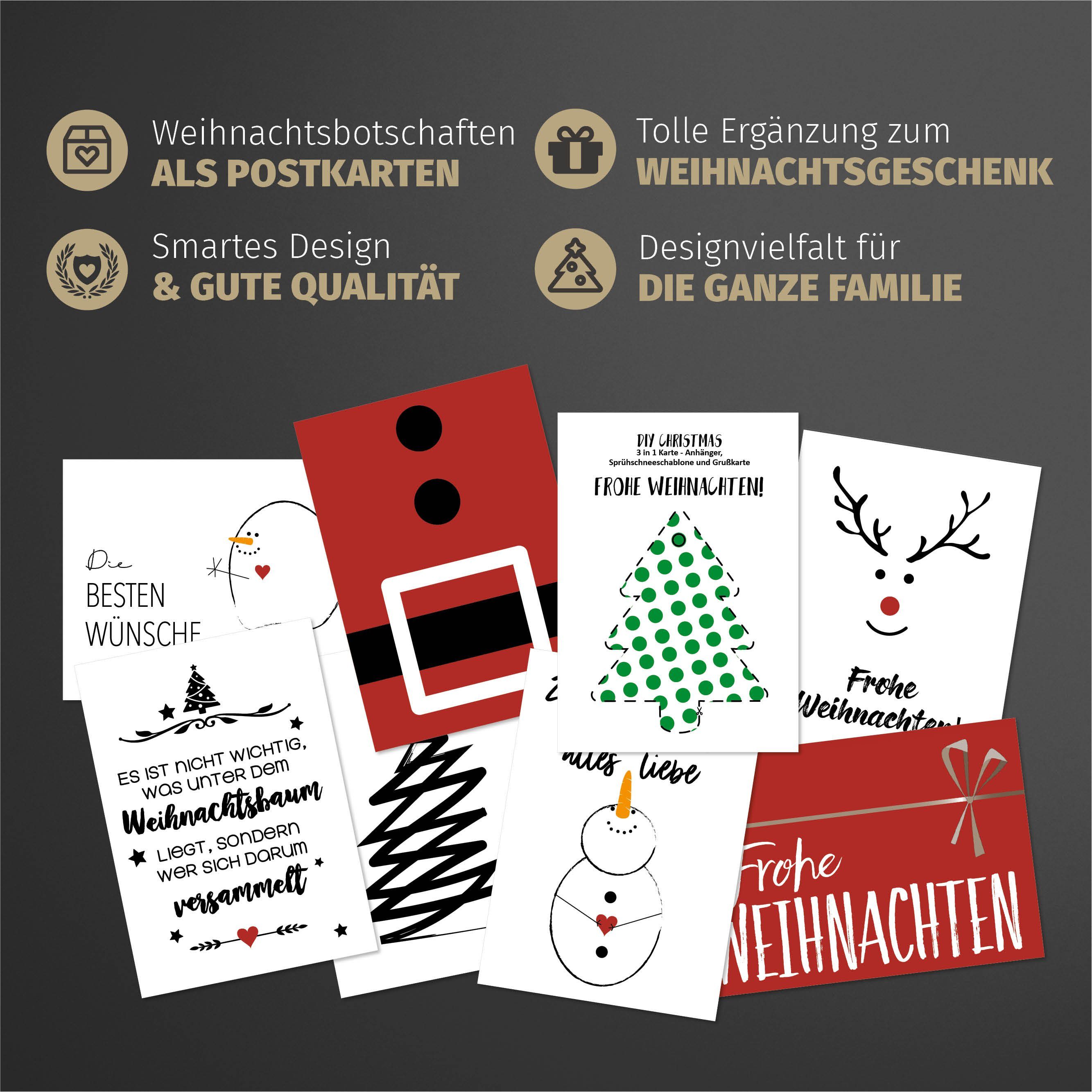 Christmas, Weihnachtskarten 16 Postkarten - bigdaygraphix Merry Weihnachtskarte 16 Motive 8