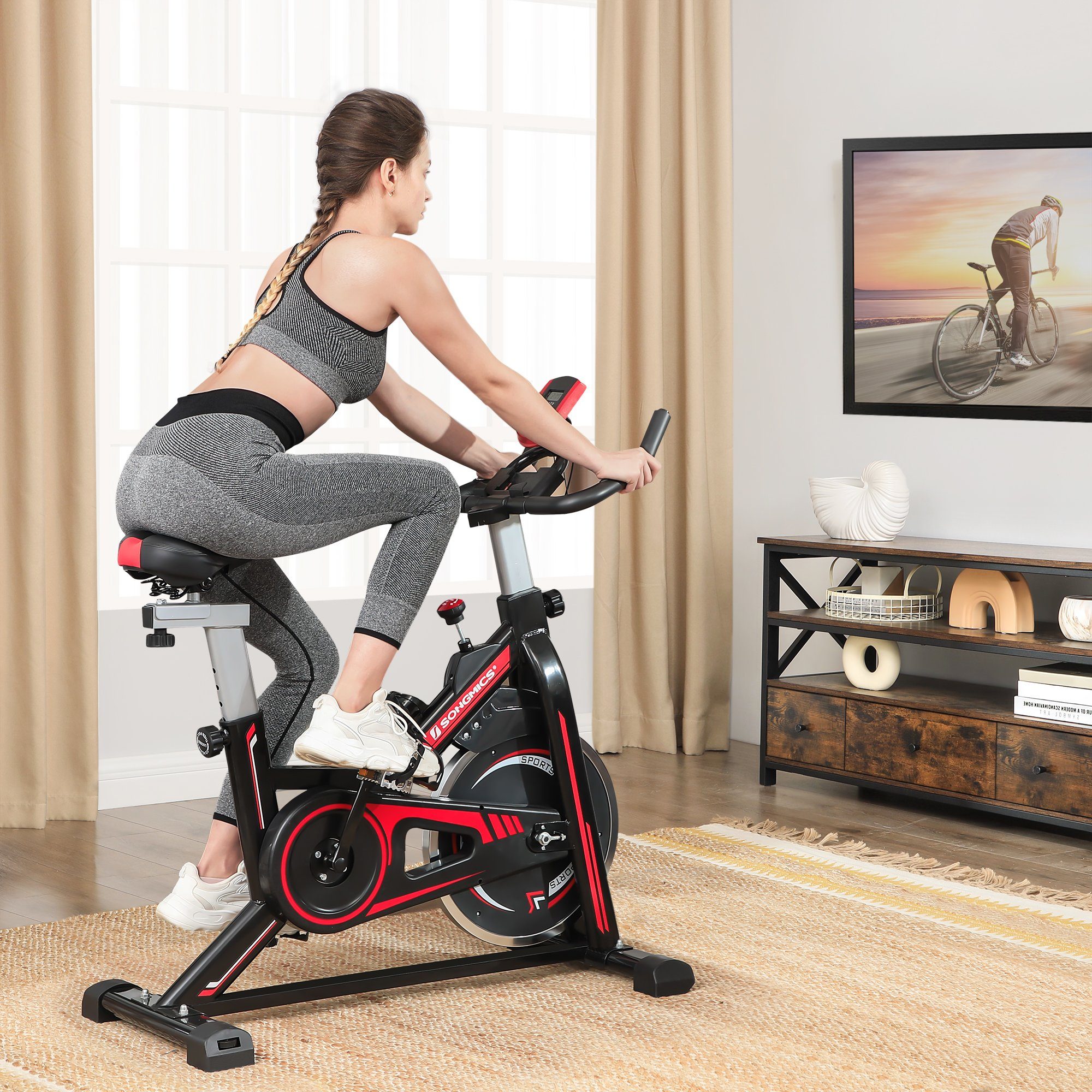 SONGMICS Heimtrainer SEB617R01, Fitnessfahrrad, 5 Höhe verstellbare Lenker und Sattel, bis 120 kg