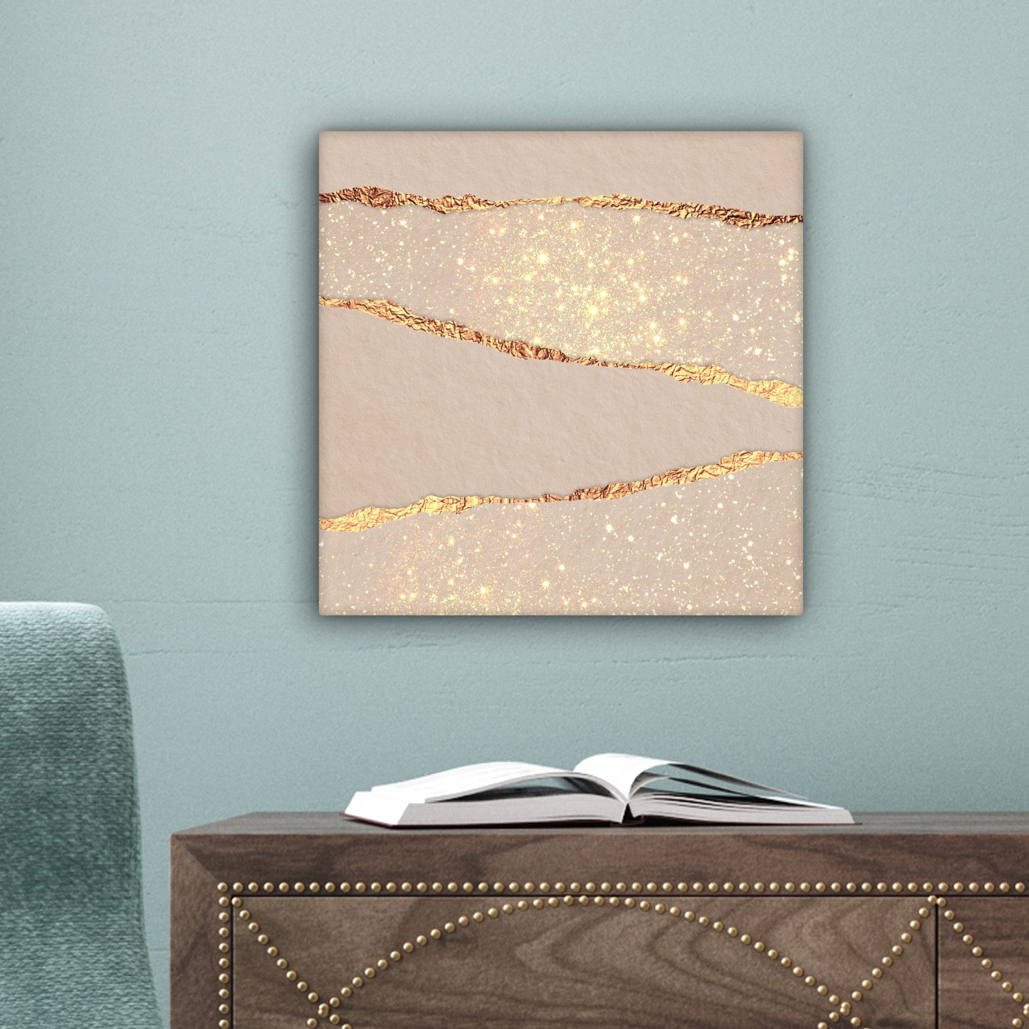 OneMillionCanvasses® Leinwandbild Luxus - Gold - Glitzer - Design - Abstrakt, Fotodruck (1 St), Wandbild, Deko Schlafzimmer Wohnzimmer Flur 20x20 cm – Bild 3 von 5