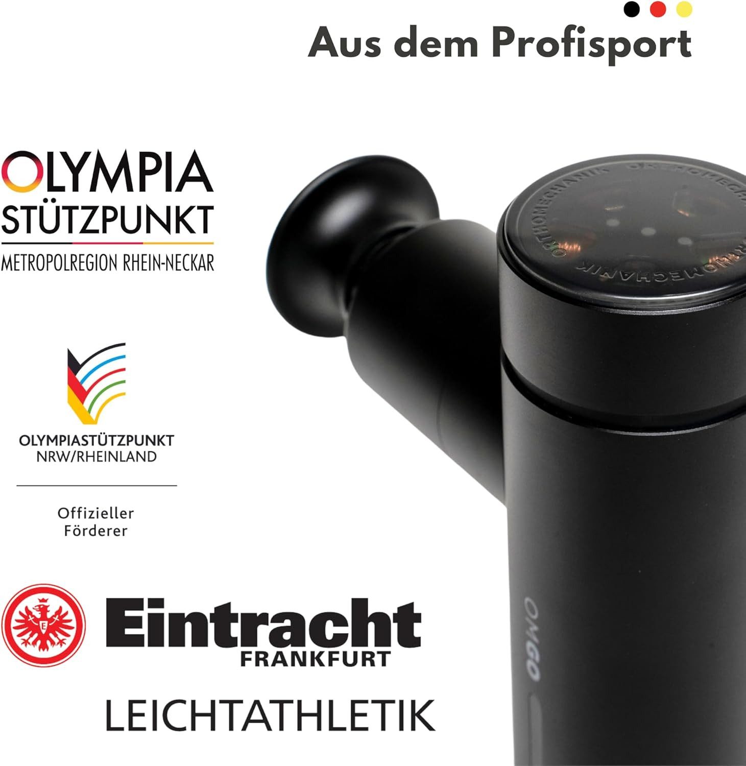 Ortho Mechanik Massagepistole Kompakte Massage Gun mit App-Expertenvideos, leise und tragbar, für schnelle Regeneration und Schmerzlinderung, OrthoGo 2.0