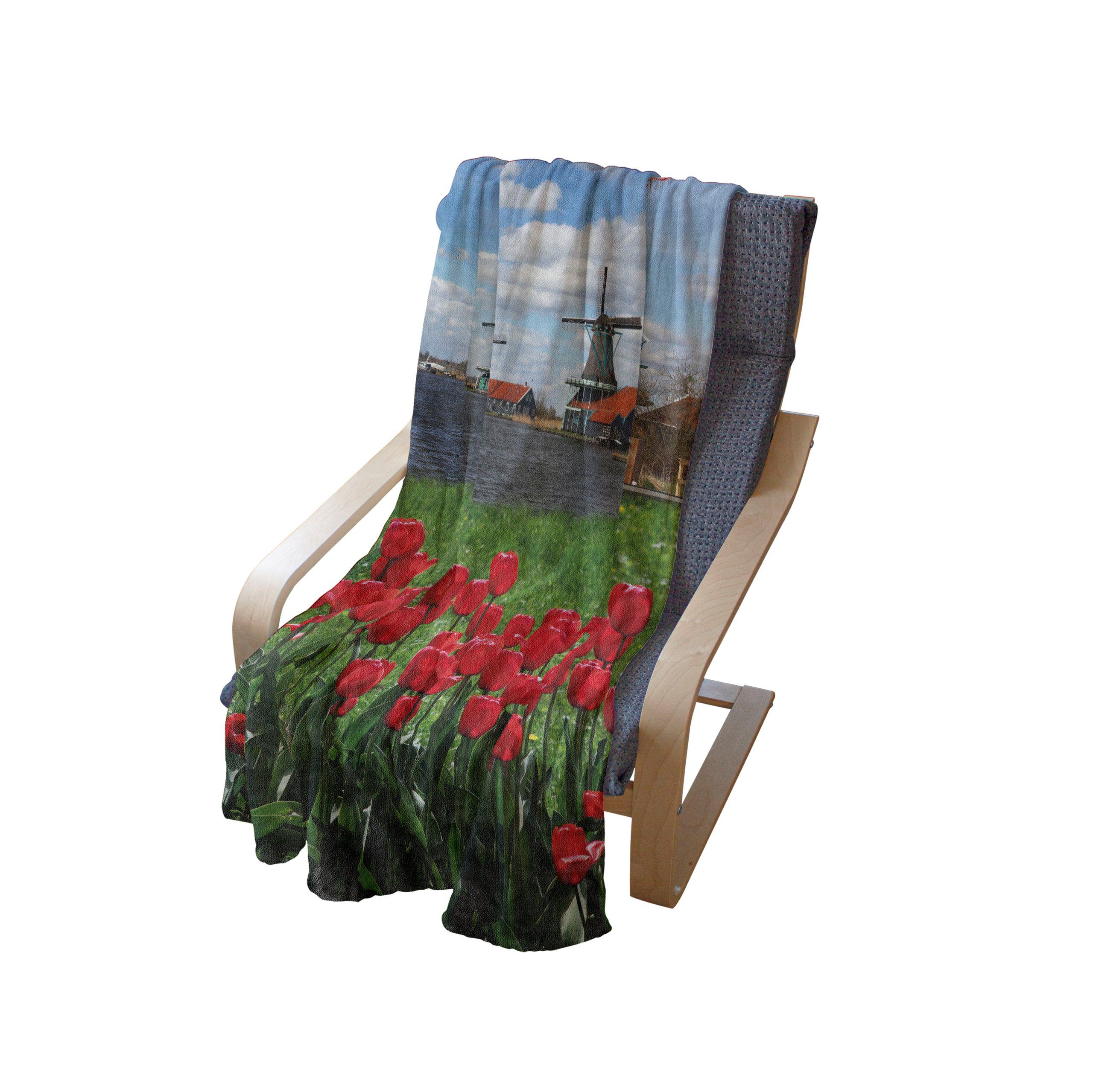 Wohndecke Gemütlicher den Plüsch Farbe Tulpen Abakuhaus, Außenbereich, Windmühle für und Feld Innen- Rote