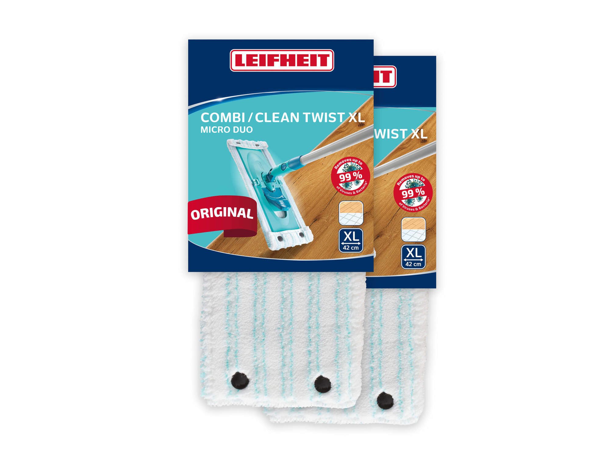 Leifheit Bundle Wischbezug CLEAN TWIST XL/Combi XL micro duo (2er Set) Wischbezug (Mikrofaser, 14.0x49.5 cm, 2-tlg., Waschbar bei 60°C, Wischbreite 42cm, für alle glatten Böden)