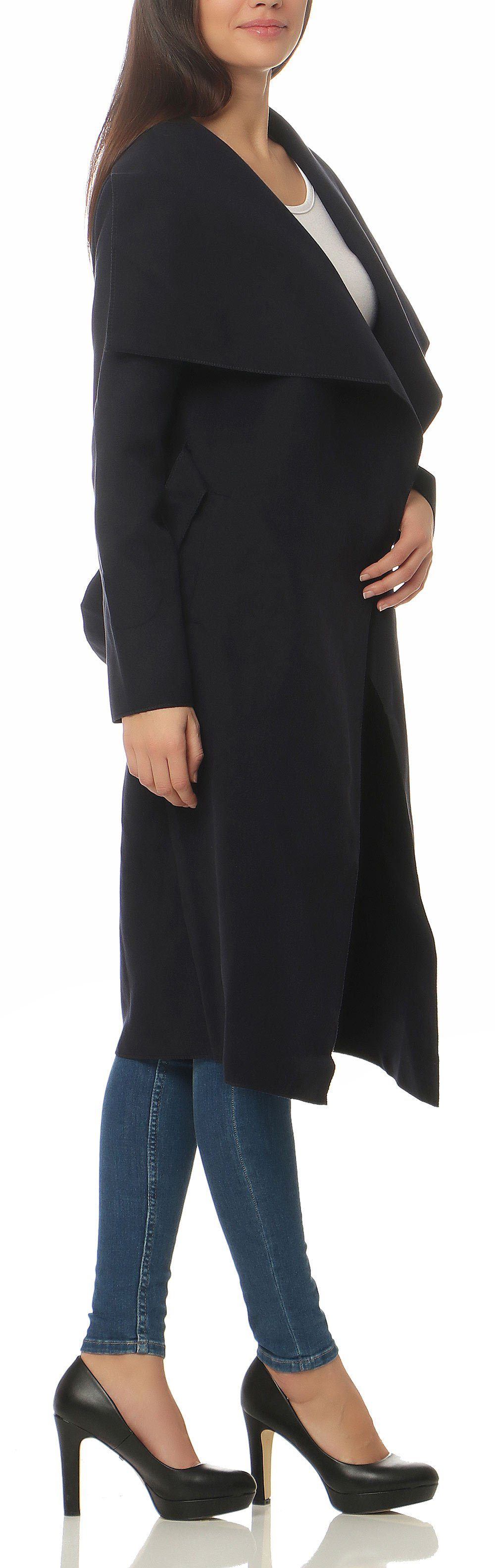 malito more than fashion Langmantel malito Damen Mantel lang mit Wasserfall-Schnitt, Trenchcoat mit Gürte langer Mantel im Wasserfall-Schnitt mit Bindegürtel Einheitsgröße