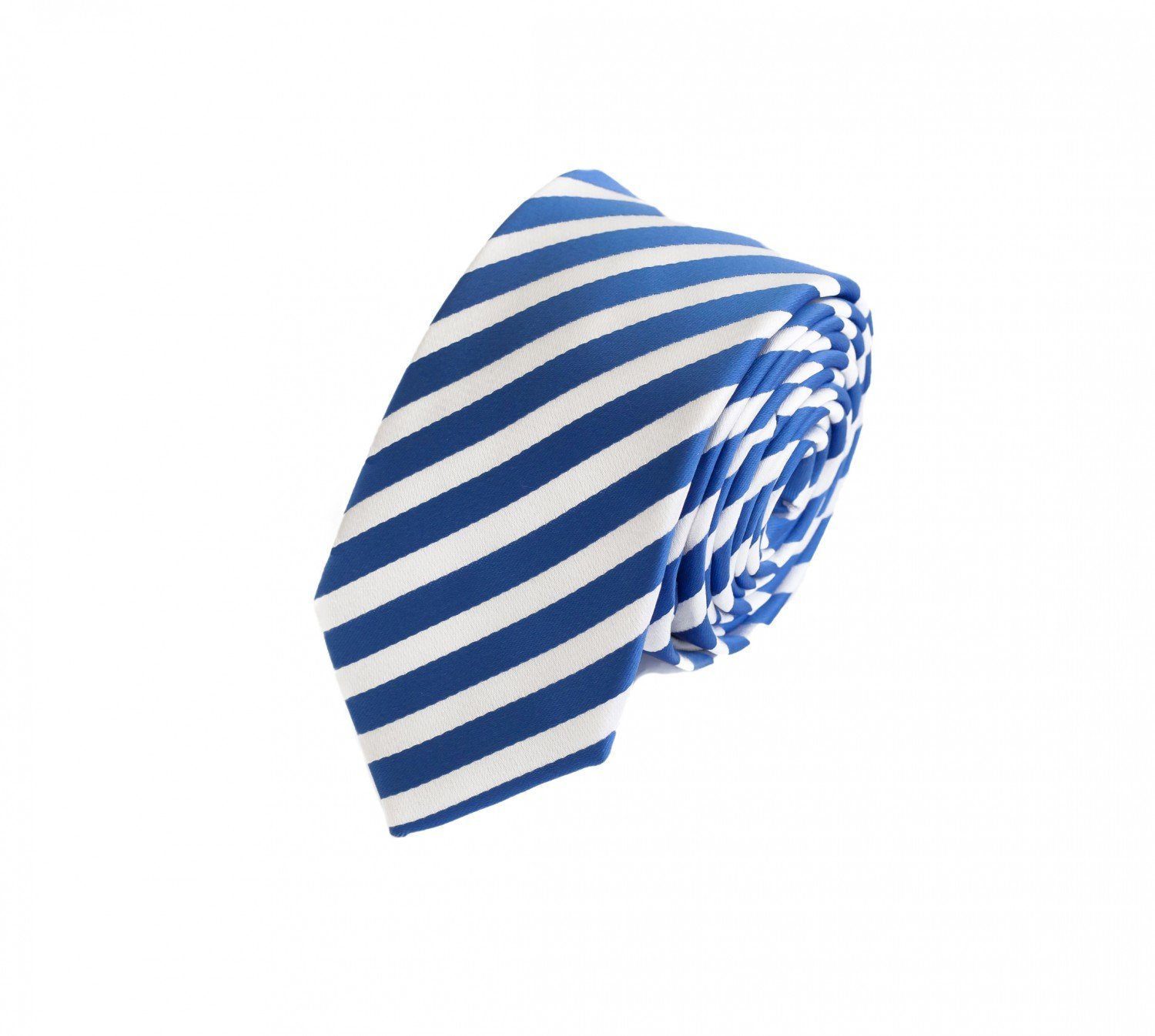 Schmal Krawatte Gestreift) in Weiß Blau Fabio Royal (ohne Schlipse Krawatten Farini Box, Männer klassische Blue/Weiß - (6cm), Herren Blautöne - Patriot 6cm