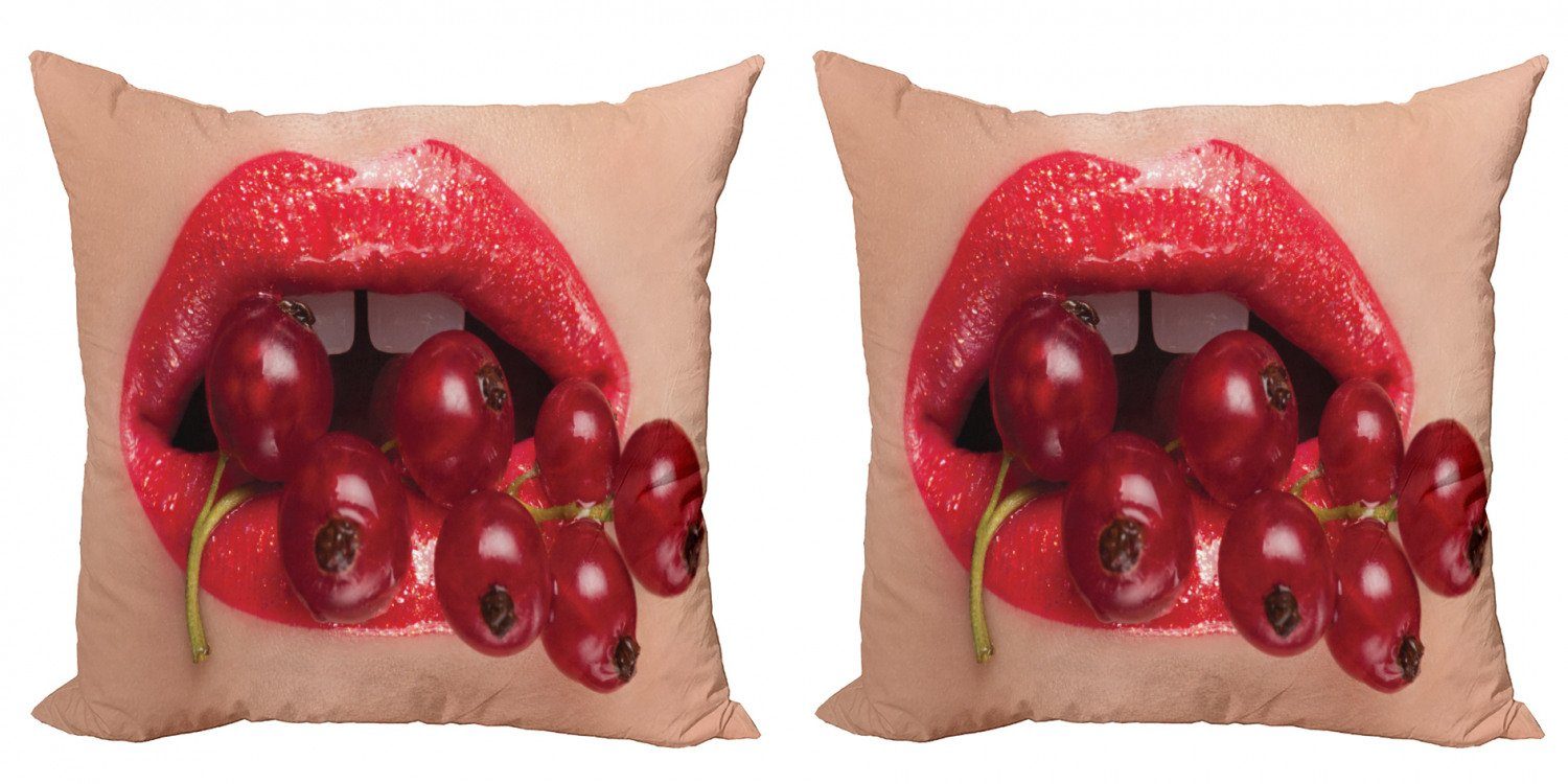 Accent Zweig-Bild Lippen Doppelseitiger Modern Rot (2 Strom Stück), Kissenbezüge Berry Digitaldruck, Abakuhaus