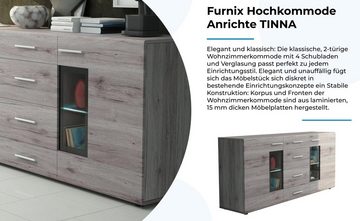 Furnix Hochkommode Anrichte TINNA 170 cm mit 2 Türen und 4 Schubladen ohne LED, B169 x H79 x T40 cm