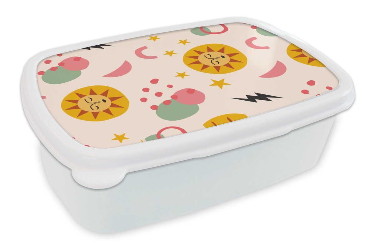 MuchoWow Lunchbox Sommer - Wetter - Pastell, Kunststoff, (2-tlg), Brotbox für Kinder und Erwachsene, Brotdose, für Jungs und Mädchen weiß