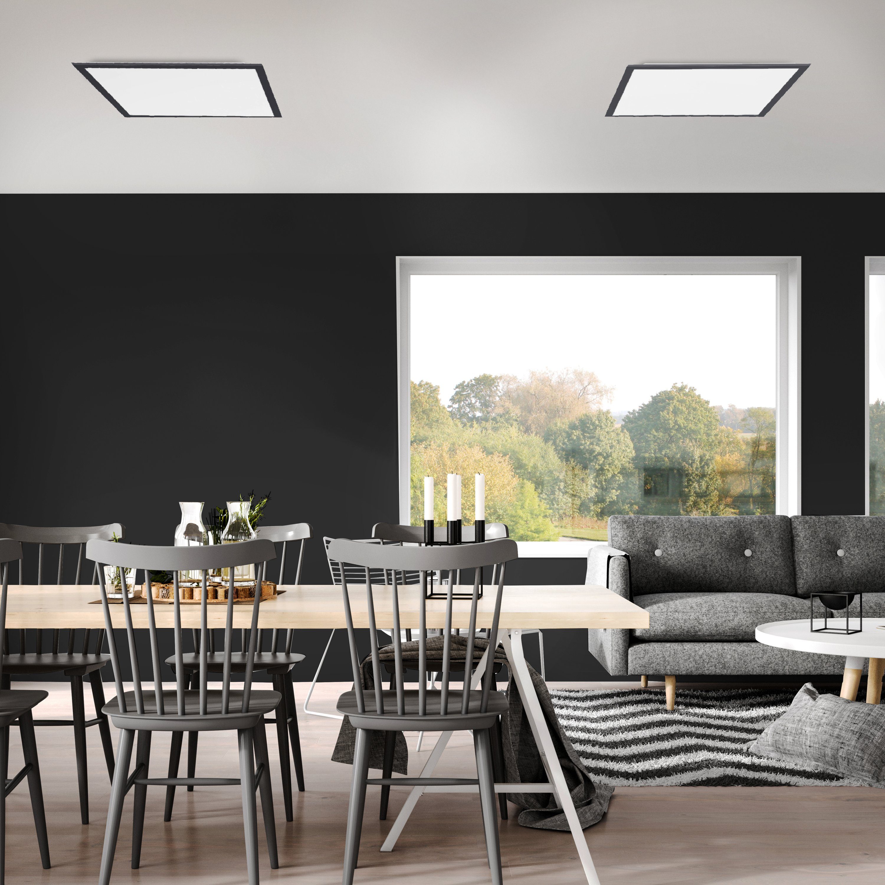 SellTec LED Deckenleuchte LED Panel Deckenlampe schwarz, dimmbar per Fernbedienung, Lichttemperatur CCT warmweiß - kaltweiß, Memory-Funktion, 1xLED-Board/24W/2700-5000K, 2700-4000-5000 Kelvin, CCT warmweiß - kaltweiß Fernbedienung