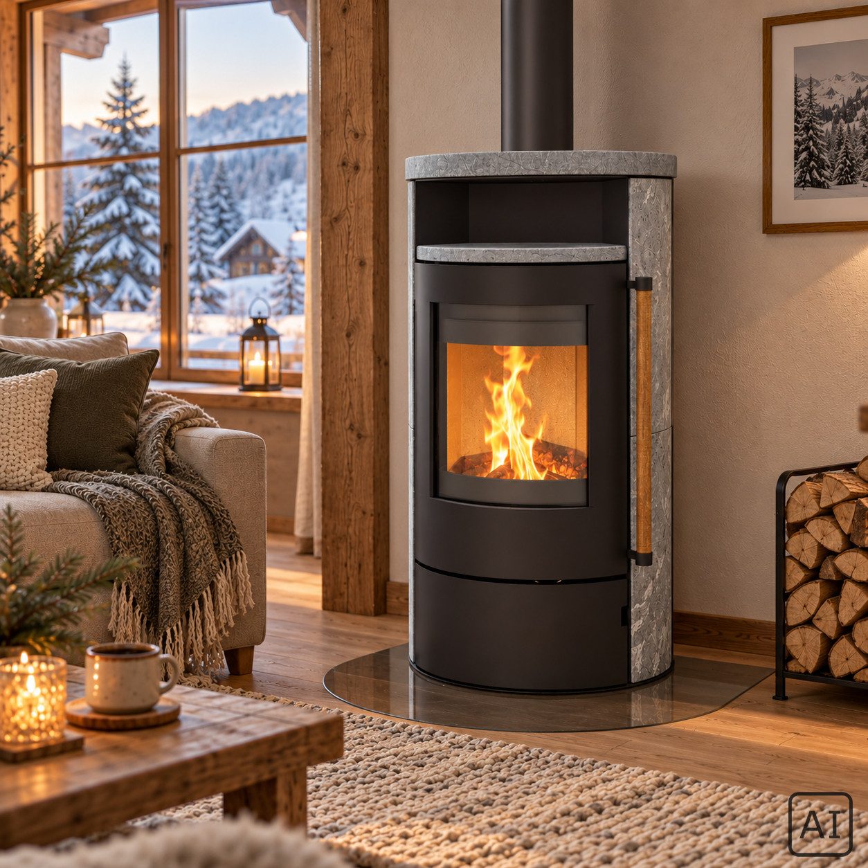 H&M Germany Kaminofen München Max Style schwarz / Naturstein, 8 kW, Zeitbrand – Bild 2 von 5