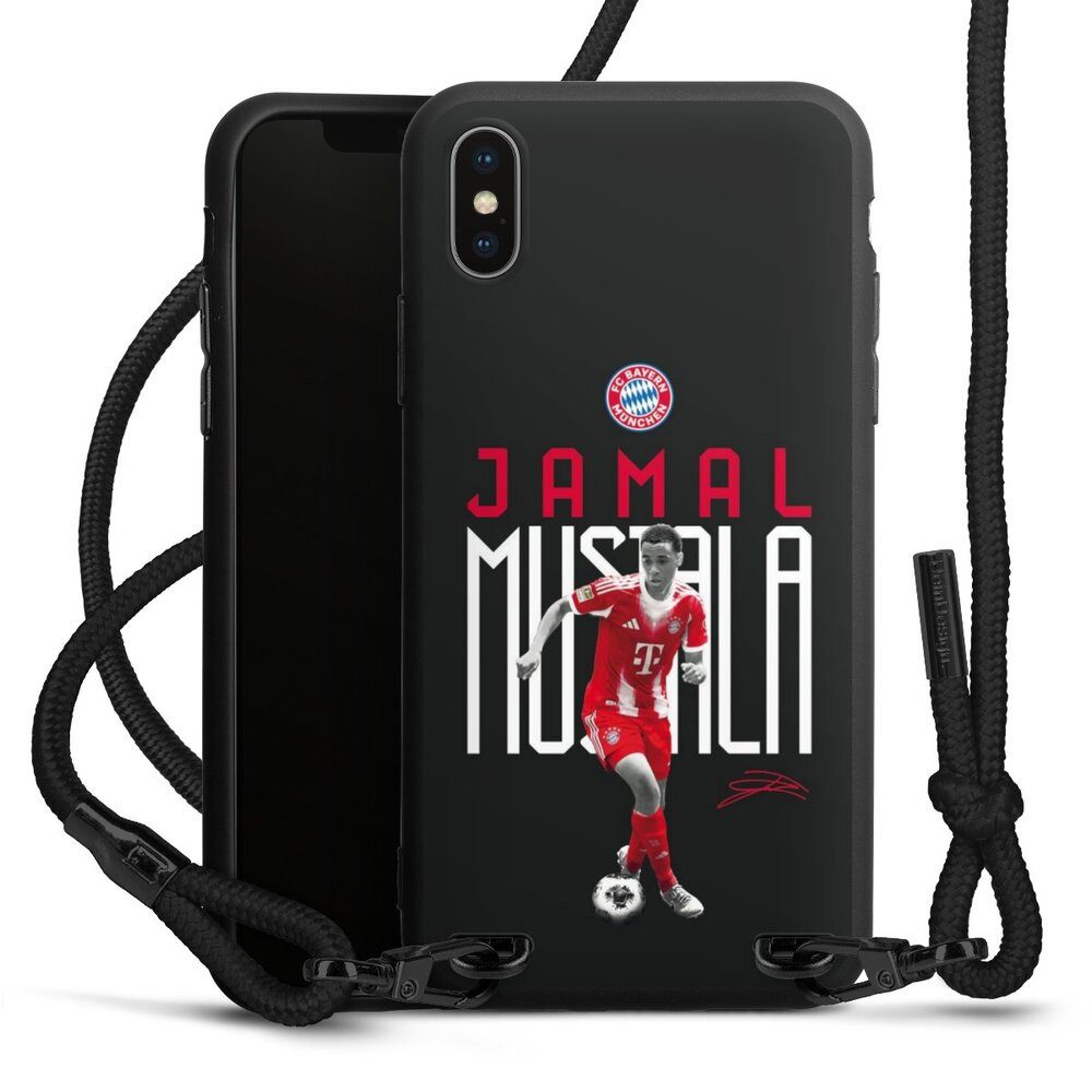 DeinDesign Handyhülle FC Bayern München Jamal Musiala Offizielles Lizenzprodukt, Apple iPhone X Premium Handykette Hülle mit Band Case zum Umhängen