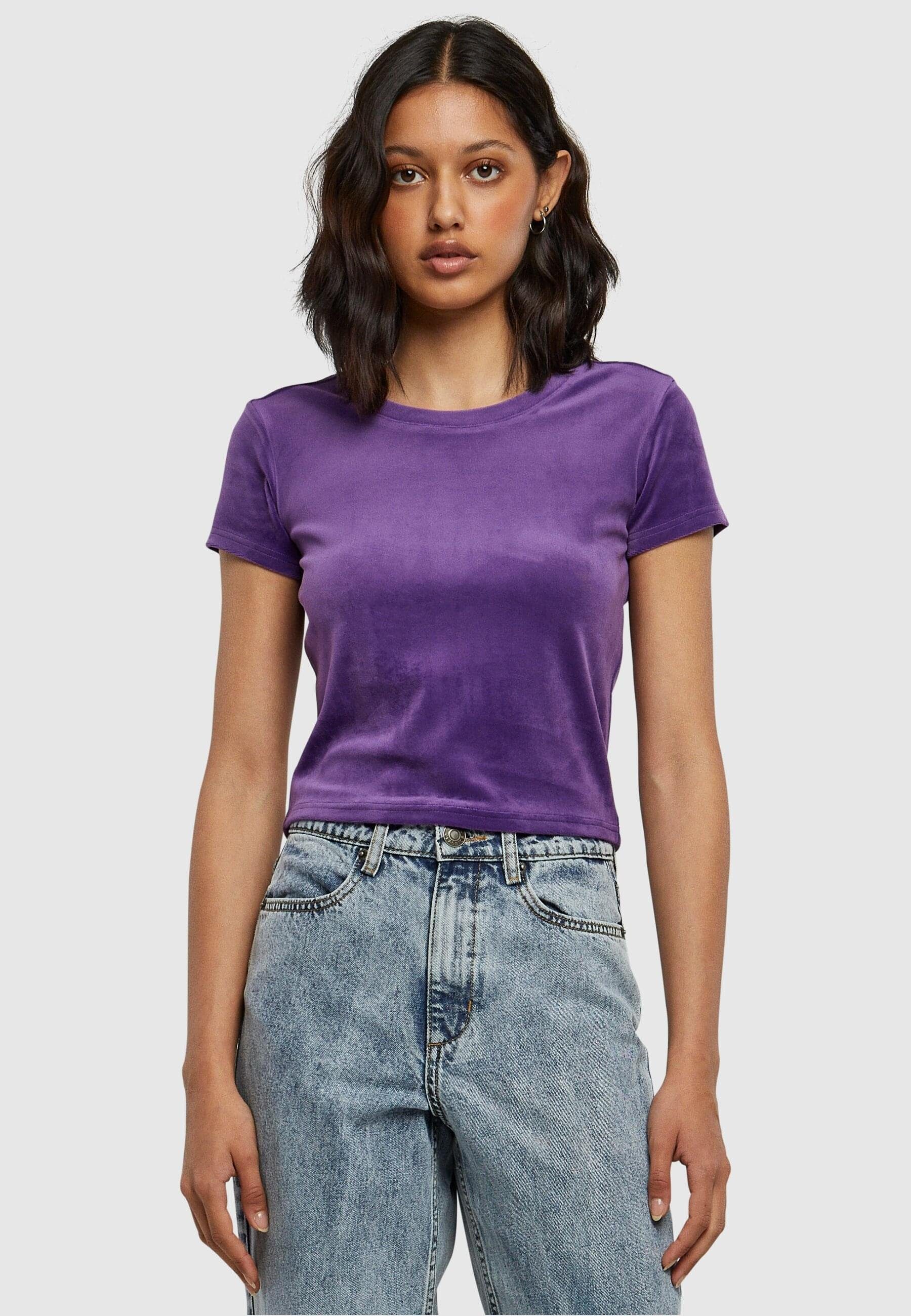 URBAN CLASSICS T-Shirt Damen Ladies Short Velvet Tee (1-tlg) realviolet