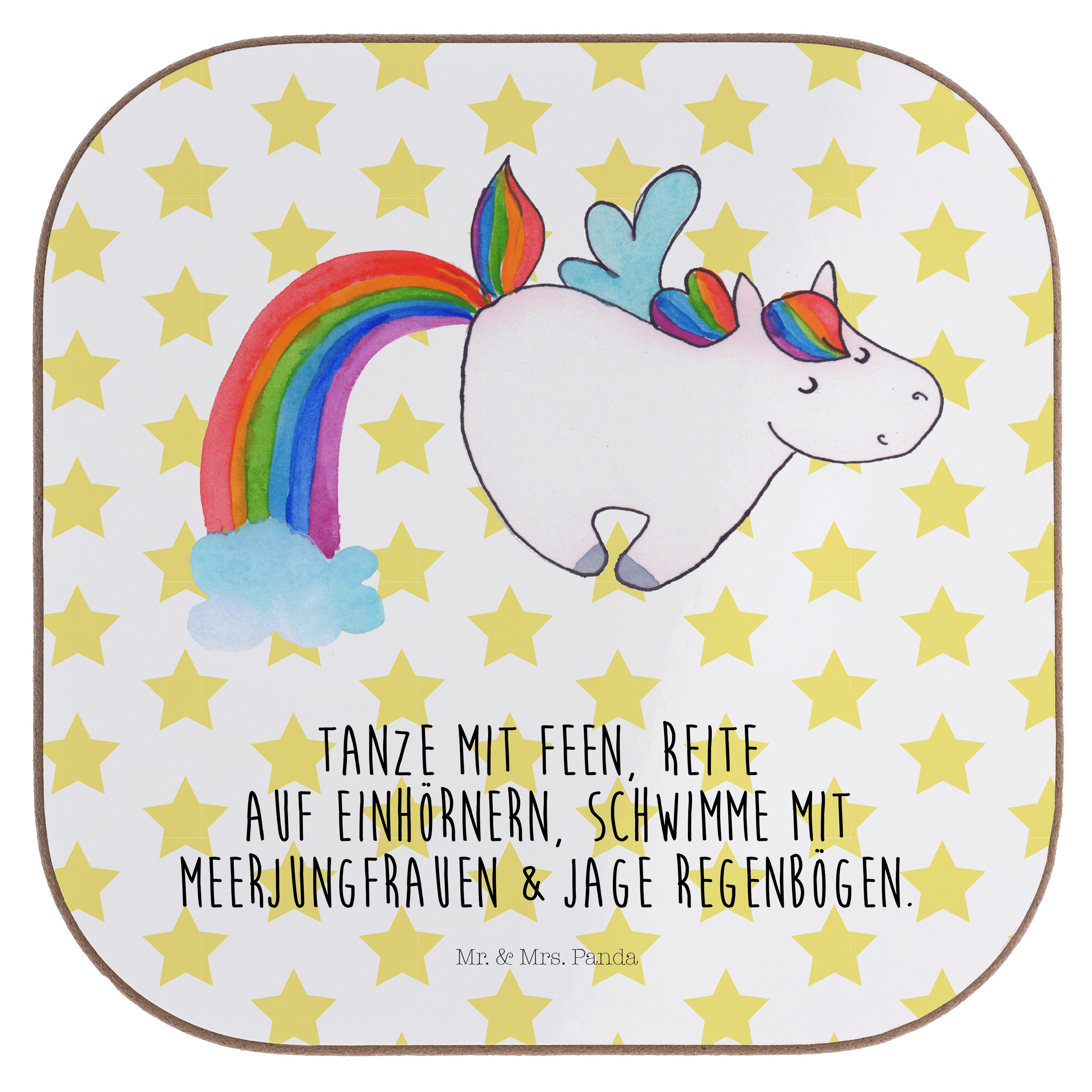 Mr. & Mrs. Panda Getränkeuntersetzer Einhorn Pegasus - Weiß - Geschenk, Bierdeckel, Erwachsenwerden, Glasu, 1-tlg.