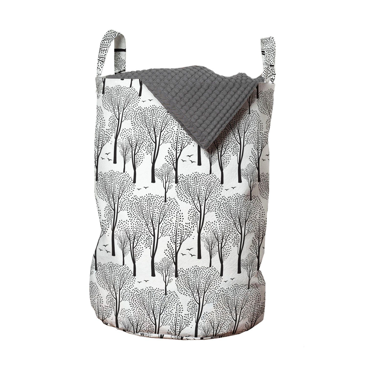 Abakuhaus Wäschesäckchen Wäschekorb mit Griffen Kordelzugverschluss für Waschsalons, Winter Abstrakt Wald Vögel