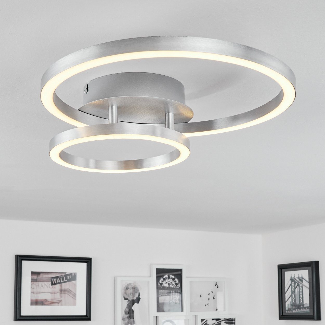 Watt, Metall/Kunststoff in Lichtringen, Nickel-matt/Weiß, Deckenleuchte mit Leuchte 2 hofstein »Ferrandina« Lumen verstellbare 900 3000 18 aus Deckenlampe Kelvin,