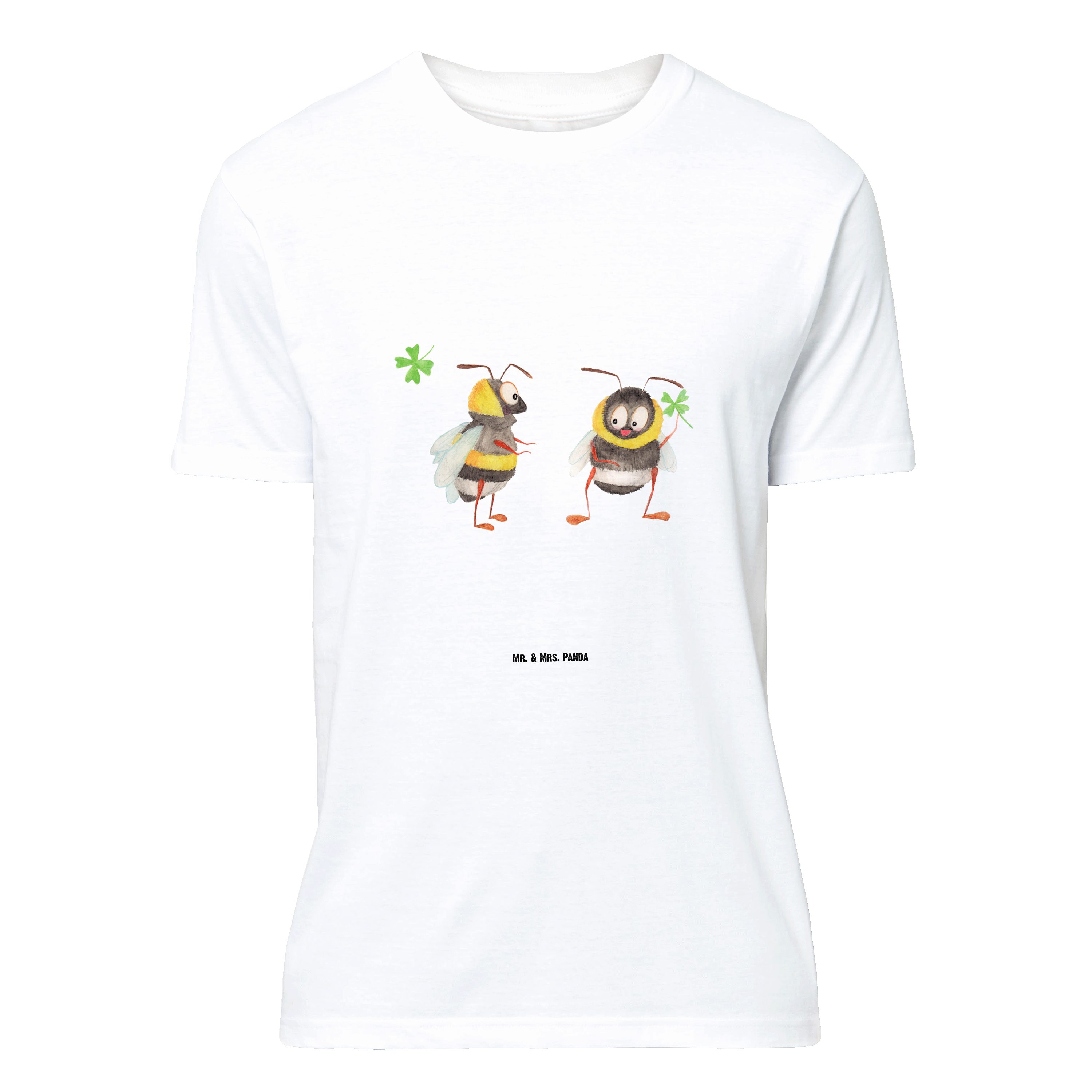 Mr. & Mrs. Panda T-Shirt Hummeln Kleeblatt, Größe XL T-Shirt, Weiß, glücklich Werden, Tshirt, (Packung) glücklich Werden Spruch schön Tshirt