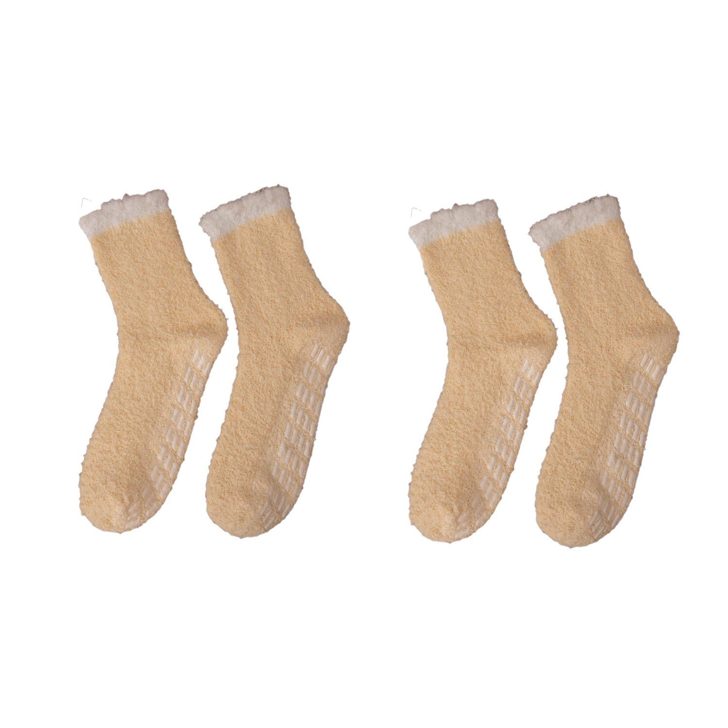 MAGICSHE Langsocken 2 Paare für Winter weiche flauschige Socken Rutschfeste und warme Fleece Socken hellgelb