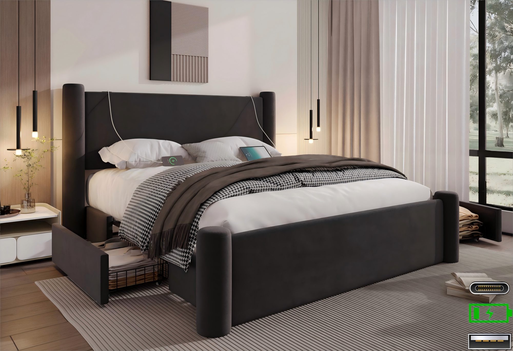 LVHOM Polsterbett 140x200cm/160x200cm Bettgestell, Doppelbett/Straumbett/Fu günstig online kaufen