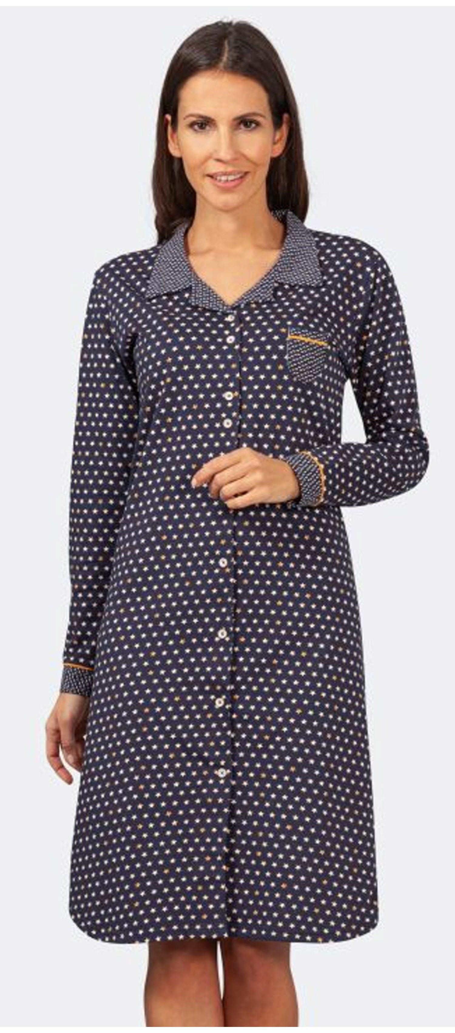 Hajo Nachthemd Damen Schlafshirt mit geknöpft Sterne (1-tlg) Baumwolle