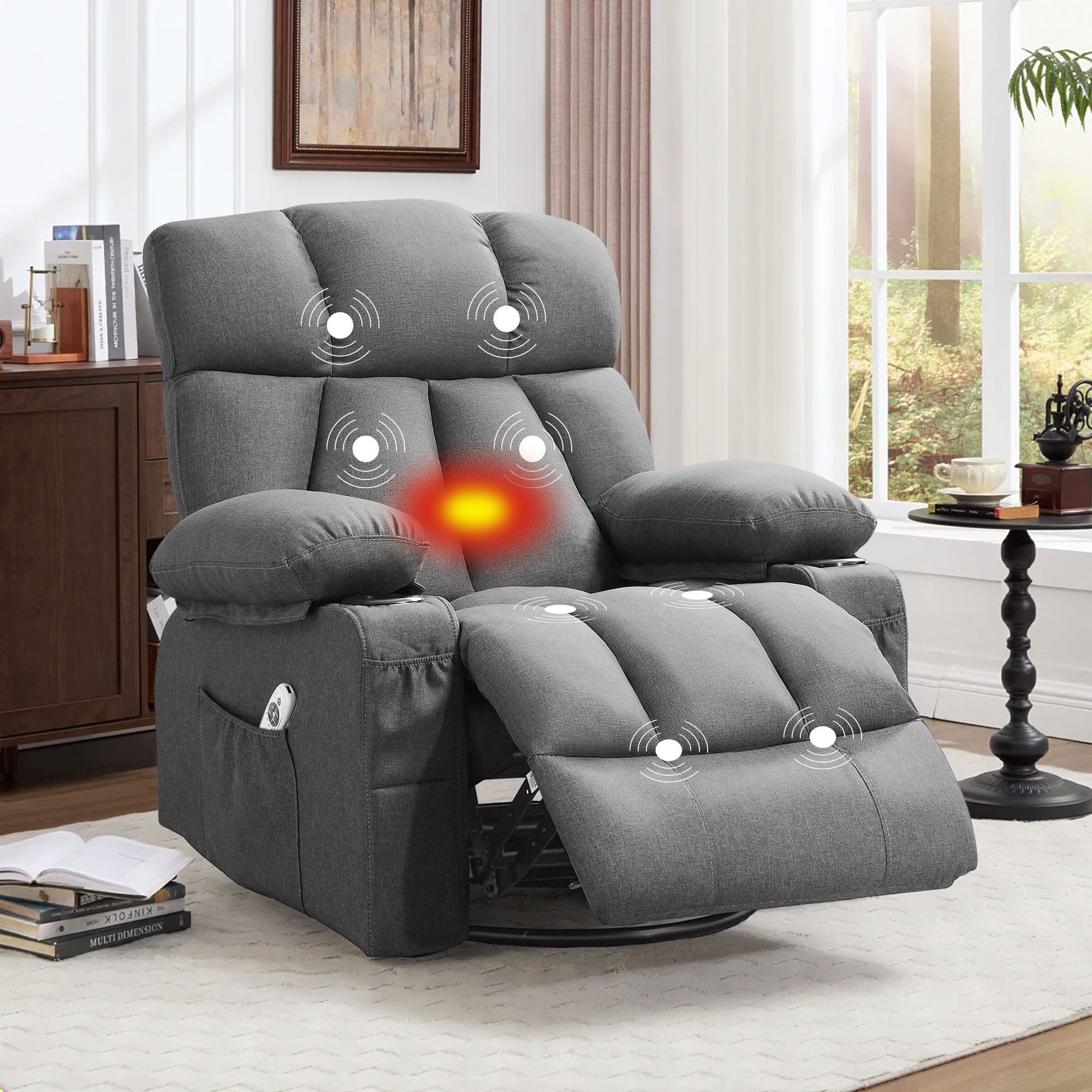 bosmiller Massagesessel Relaxsessel Elektrisch Fernsehsessel mit Liegefunktion (1-St), Oversize Massagesessel mit Wärmefunktion, grau