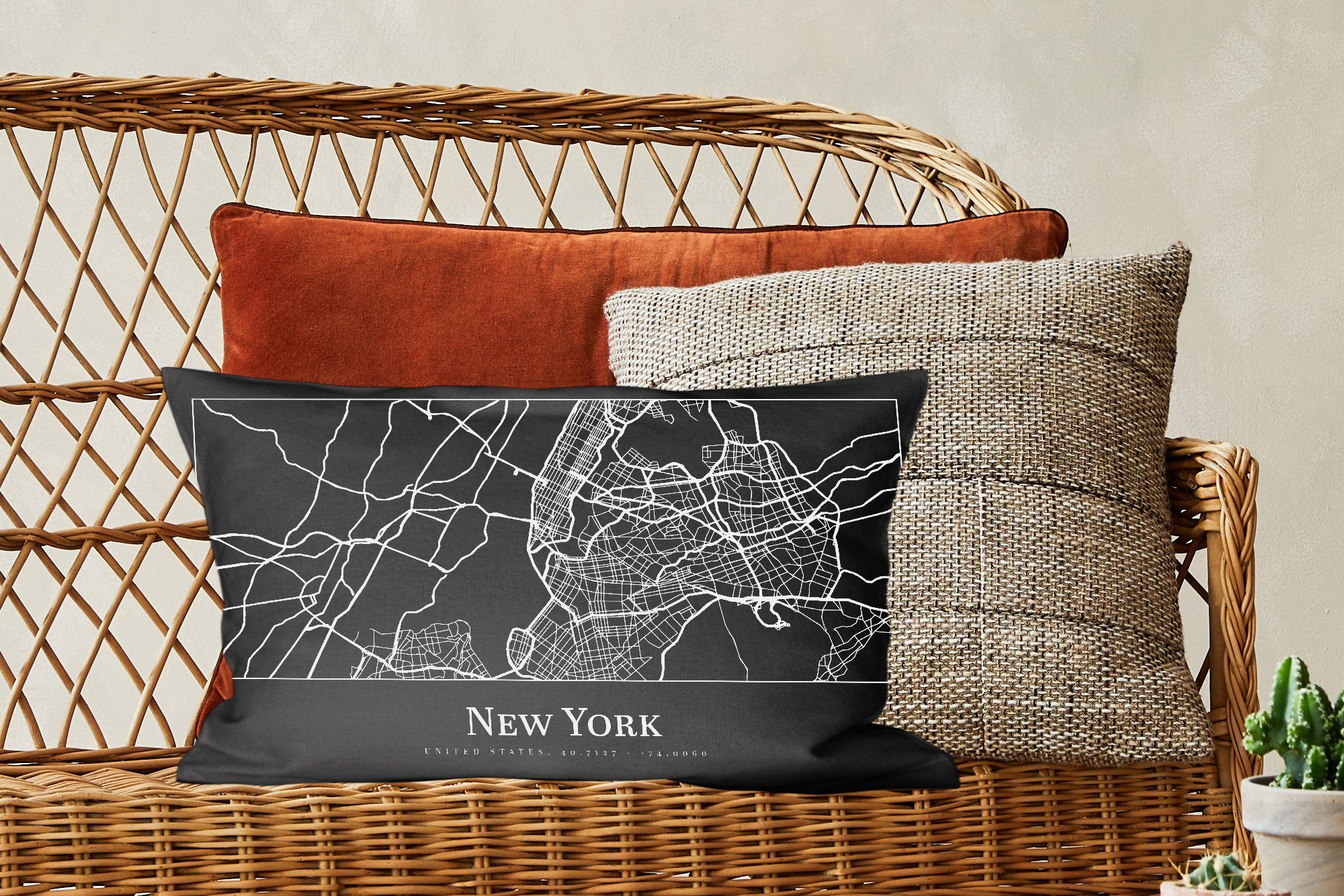 Zierkissen, Füllung, Karte, MuchoWow Schlafzimmer Karte Dekokissen York - - Wohzimmer New - mit Dekoration, Stadtplan Dekokissen