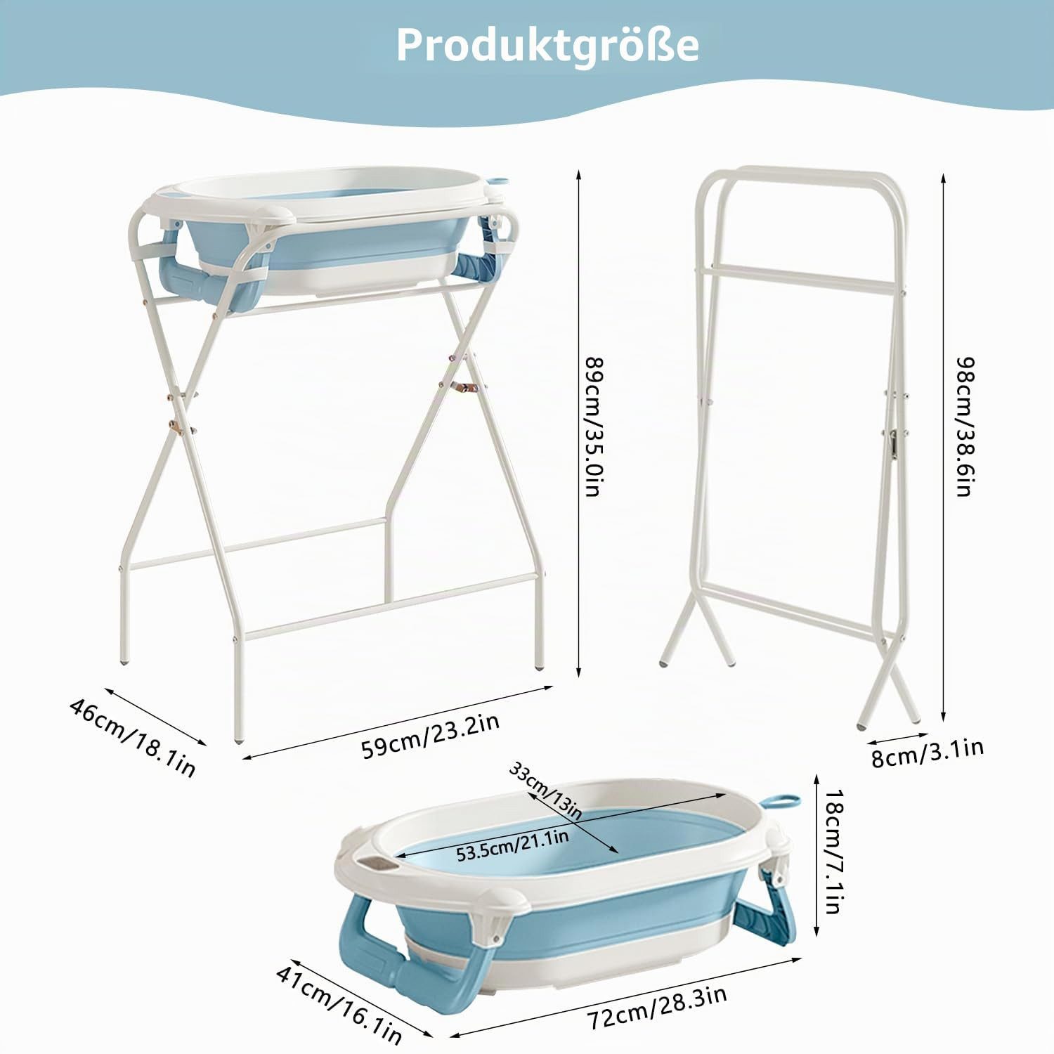 Athlix Babybadewanne 3-in-1 faltbare Babybadewanne mit Ständer, mit Thermometer, Badekissen, vielseitig einsetzbar für Neugeborene bis Kleinkinder