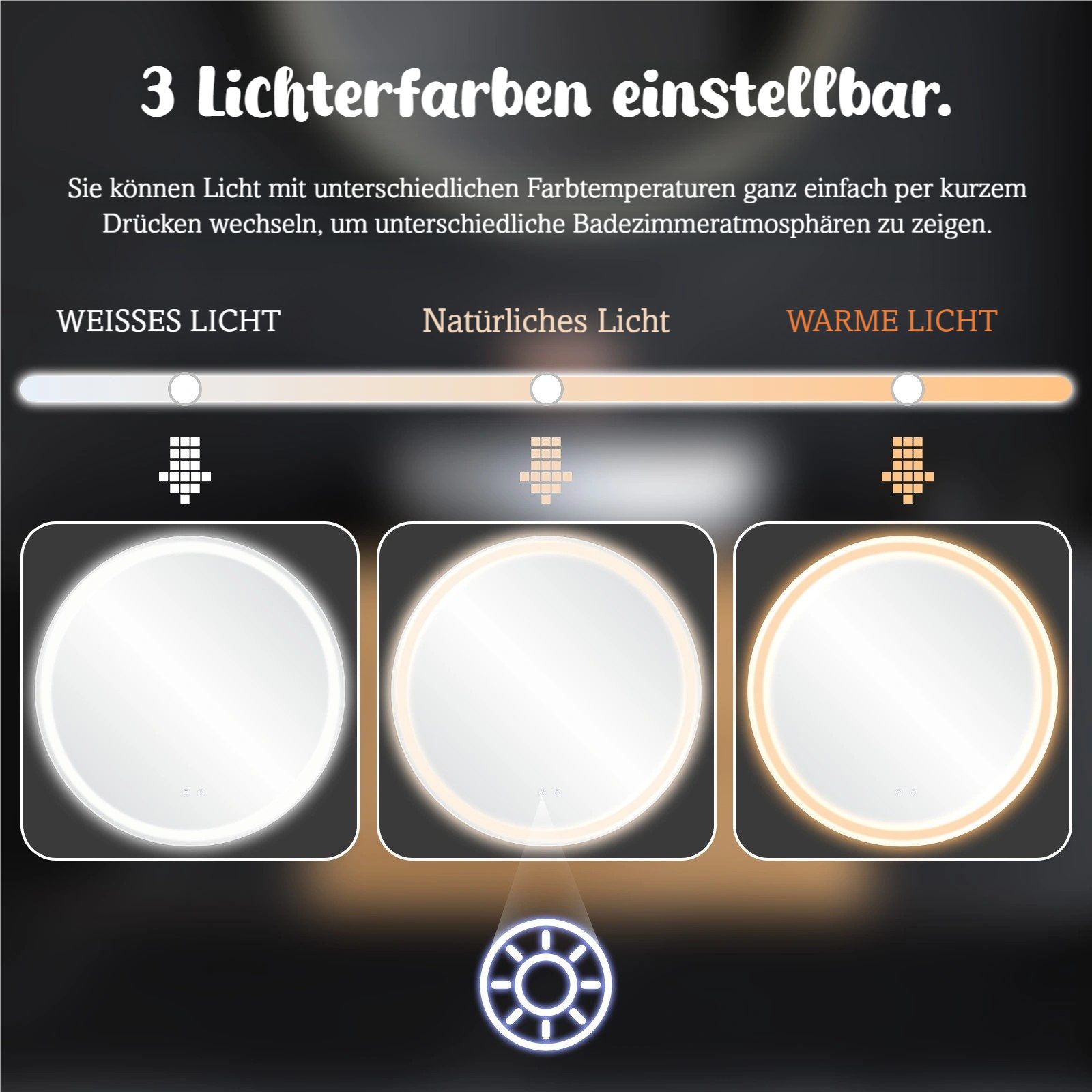 TLGREEN Badspiegel Rund mit LED Beleuchtung,Φ60-80cm Wandspiegel Ohne Rahmen, (Badezimmer-Wandspiegel, Dimmbarer Spiegel, Badezimmerspiegel Beschlagfrei), geeig – Bild 4 von 5