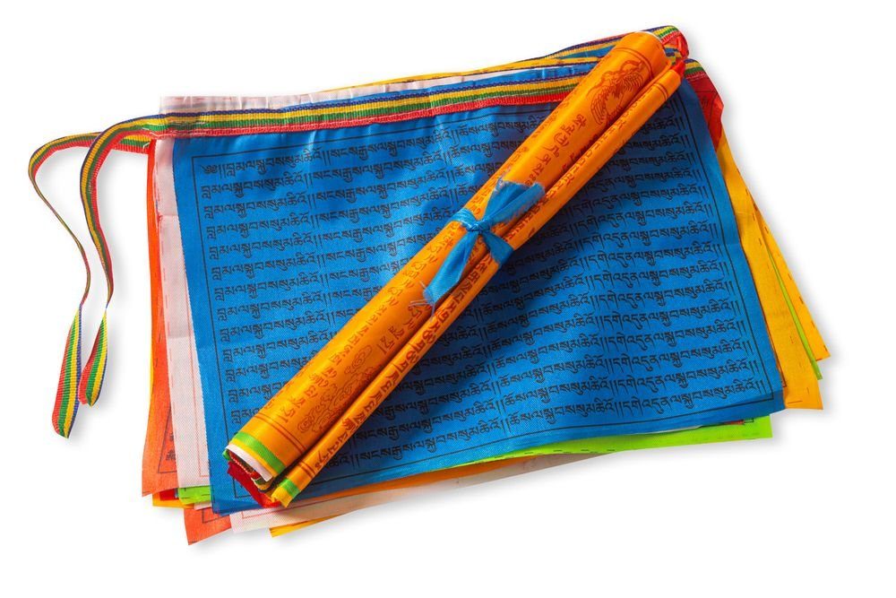 PHENO FLAGS Flagge Tibetische Gebetsfahne Tibet Prayer Flags Himalaya (mit bunt gewebtem Seil), 20 Fahnen