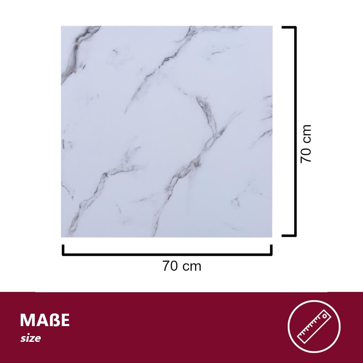 - 70x70x0,6 Facettenschliff weiß, quadratisch HOOZ Marmoroptik Glasplatte cm mit Tischplatte