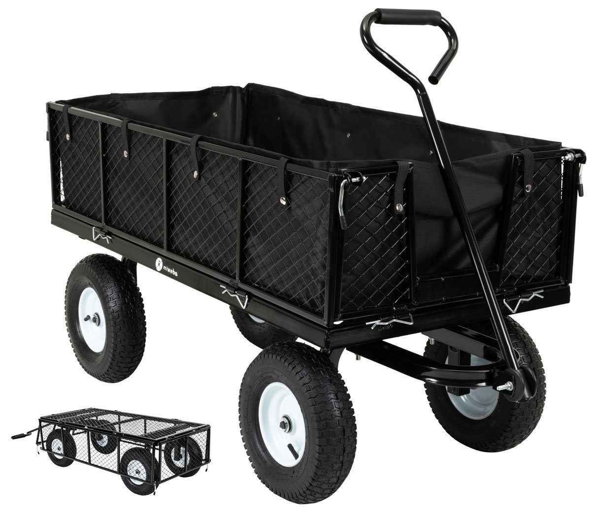 miweba Тележки kompakter Handwagen Gartenwagen MB-700 (bis 700 Kg/220 Liter - Klappbare Wände - Kippfunktion - Anhängerfunktion, 2-tlg., Plane herausnehmbar), Gerätewagen - Faltwagen - Transportkarre - Handkarren