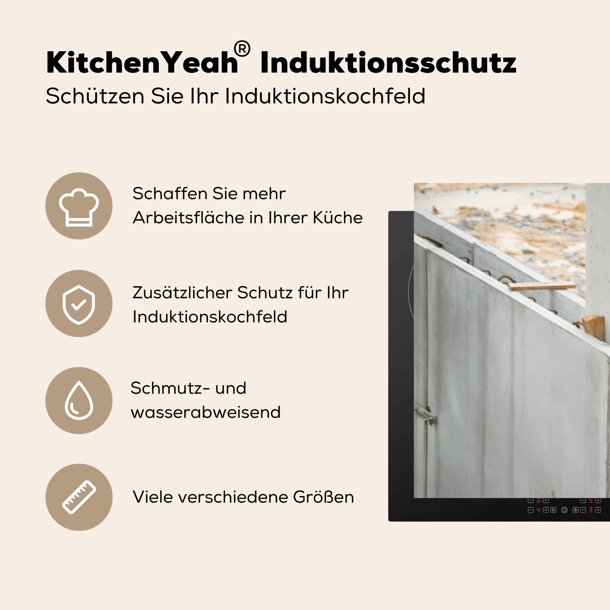 - die für (1 Ceranfeldabdeckung cm, küche, - Induktionskochfeld Konstruktion Schutz 81x52 Baustelle, tlg), Herdblende-/Abdeckplatte Vinyl, MuchoWow Beton