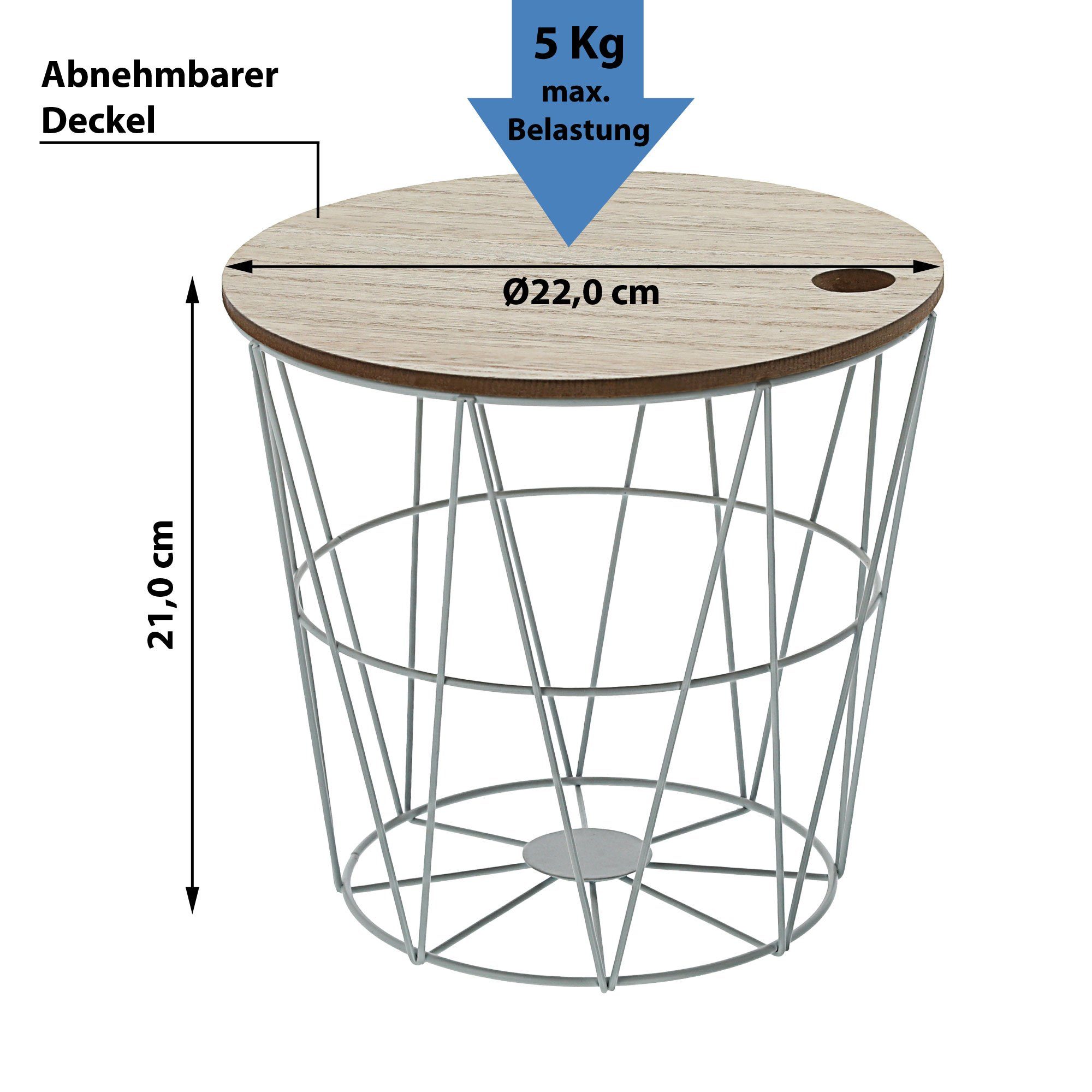 CEPEWA Beistelltisch Metallkorb weiß mit Holzdeckel H21cm günstig online kaufen