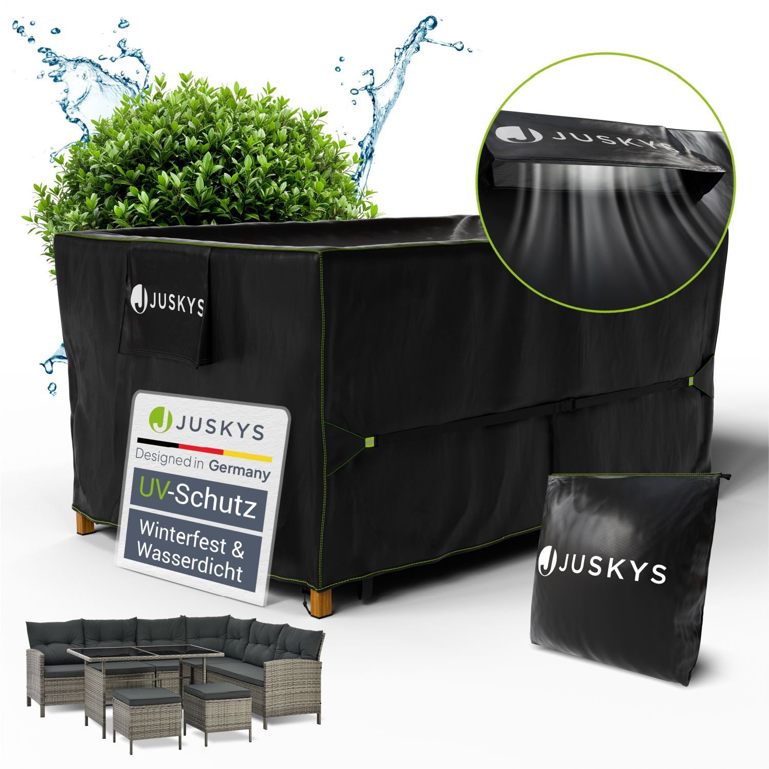 Juskys Gartenmöbel-Schutzhülle CoverSafe Pro (1-St), 1,6 m², Abdeckplane mit Lüftungsschlitz, wasserdicht und winterfest