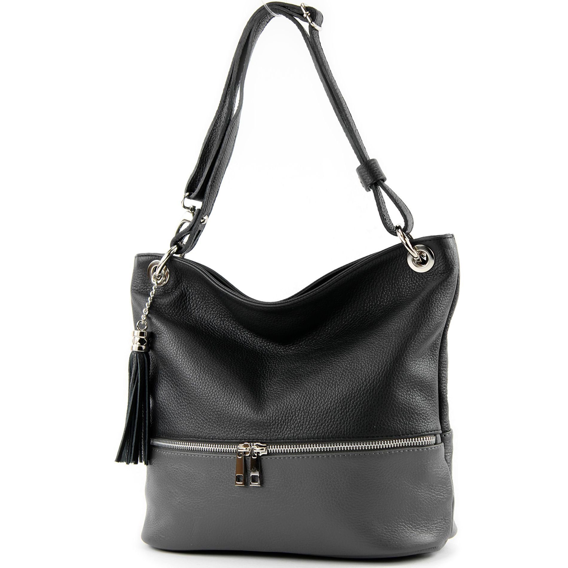 Schwarz/Dunkelgrau2021 de T143, Handmade in modamoda Echtleder Italy Schultertasche